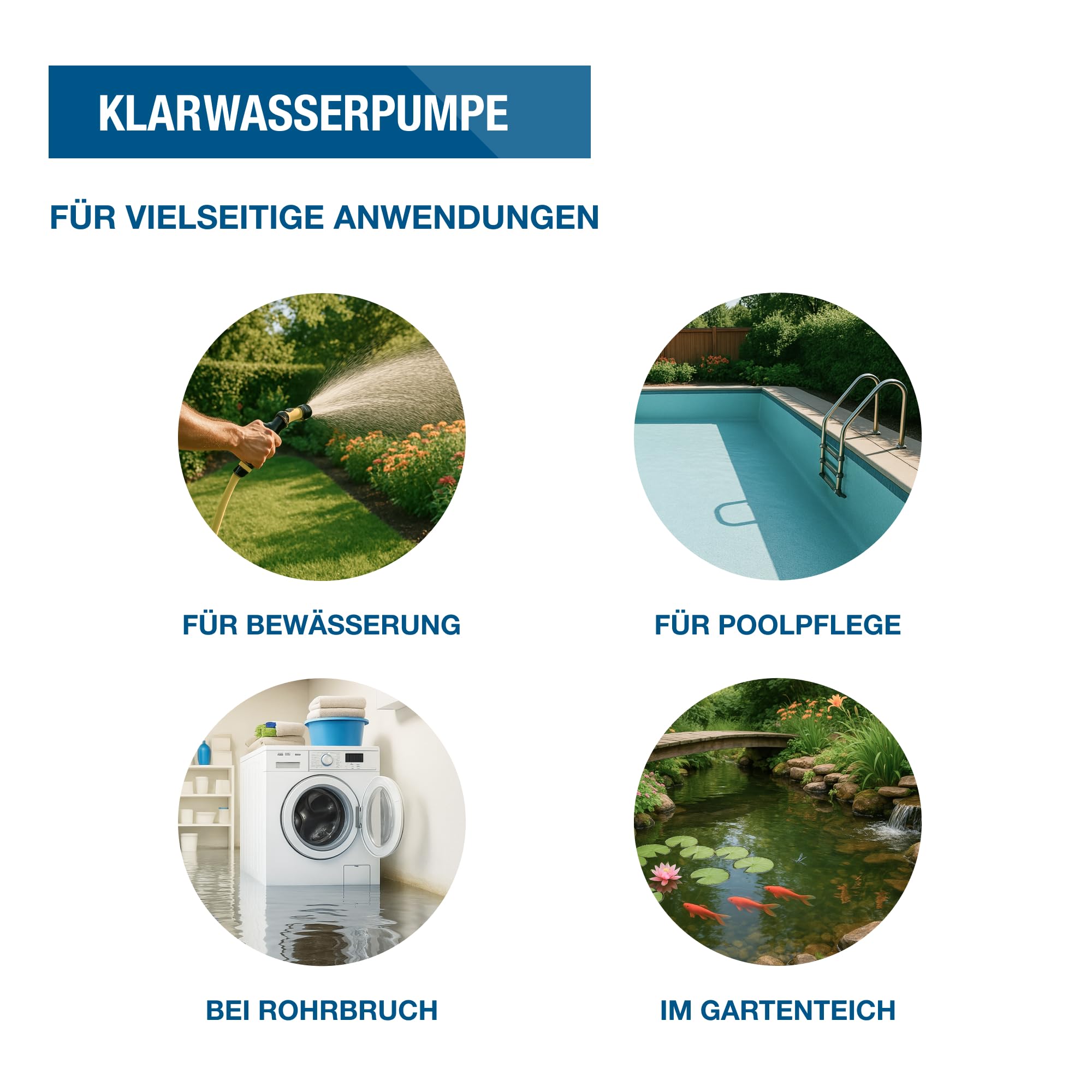 HYUNDAI Klarwasser-Tauchpumpe TP40009C | flachsaugend | 400 W, Fördermenge 9.000 l/h, | Eintauchtiefe: max. 7 m, Förderhöhe: max. 6 m | Partikelgrösse: max. 5 mm | Schwimmschalter