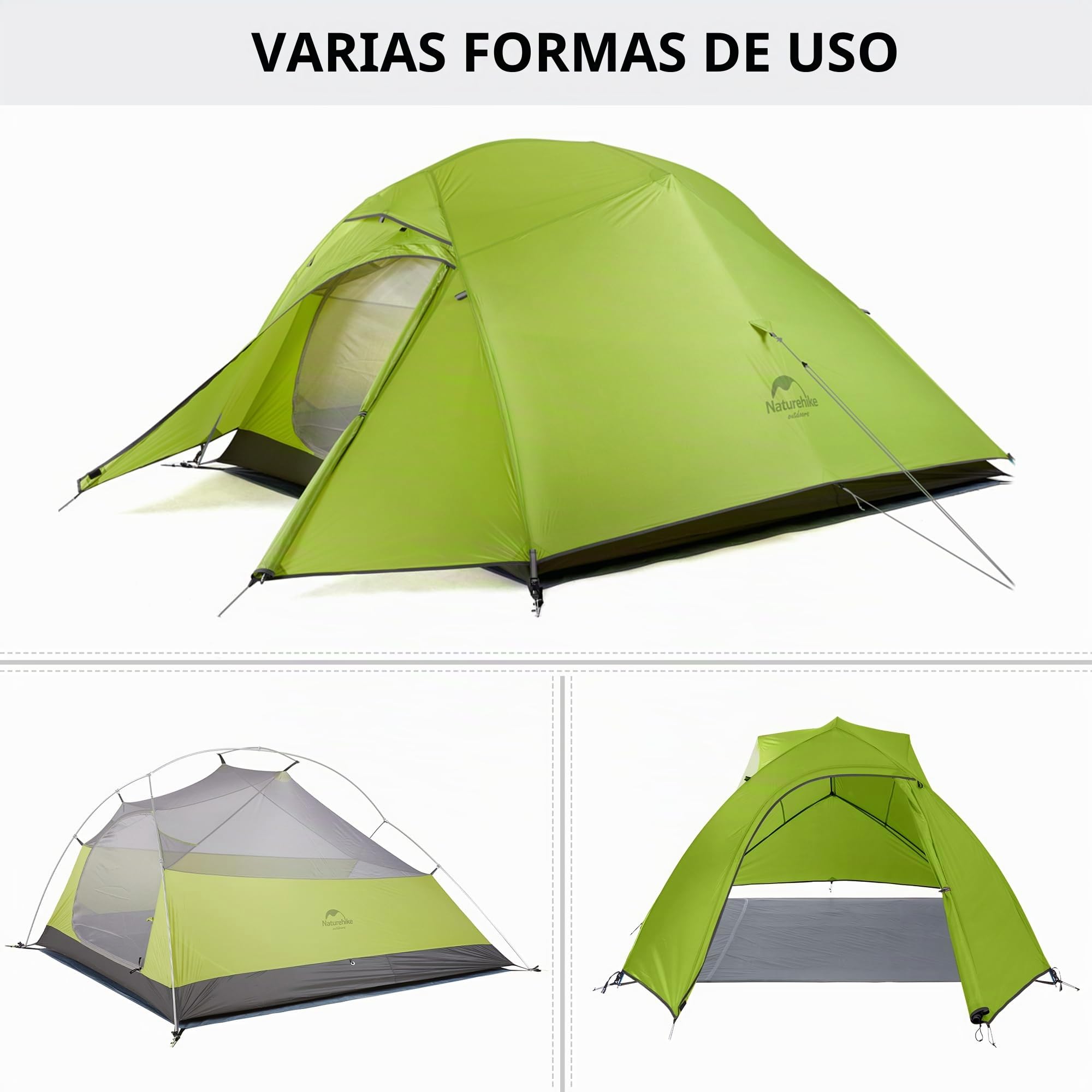 Naturehike Cloud-Up 3 tienda de campaña ultraligera impermeable independiente antisolar bolsa de compresión para 3 personas para camping y senderismo alpinismo