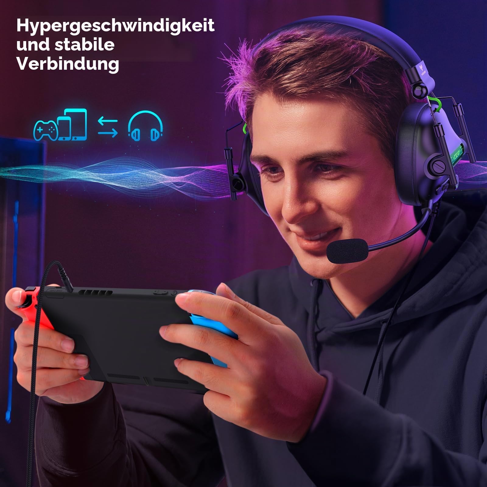 WESEARY Gaming Headset, PS5 Headset Stereo Gaming Headphones mit Mikrofon für PS4/PS5/PC/Xbox One/Switch, Headset mit 3,5mm Jack, RGB Licht