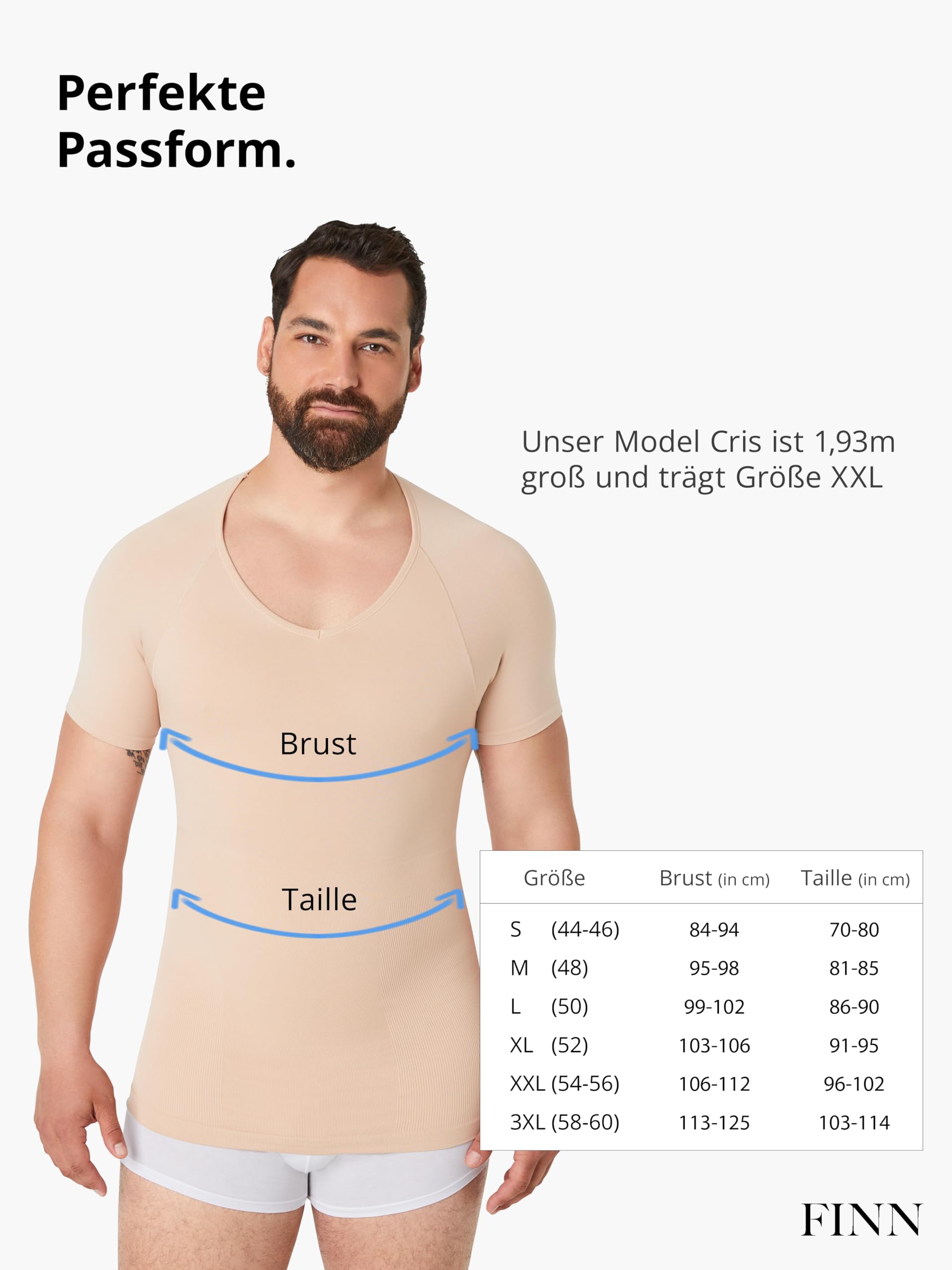 FINN Camiseta de compresión sin costuras para hombre con efecto de barriga, manga corta moldeadora sin costuras, moldeador de cuerpo fuerte para un vientre más plano