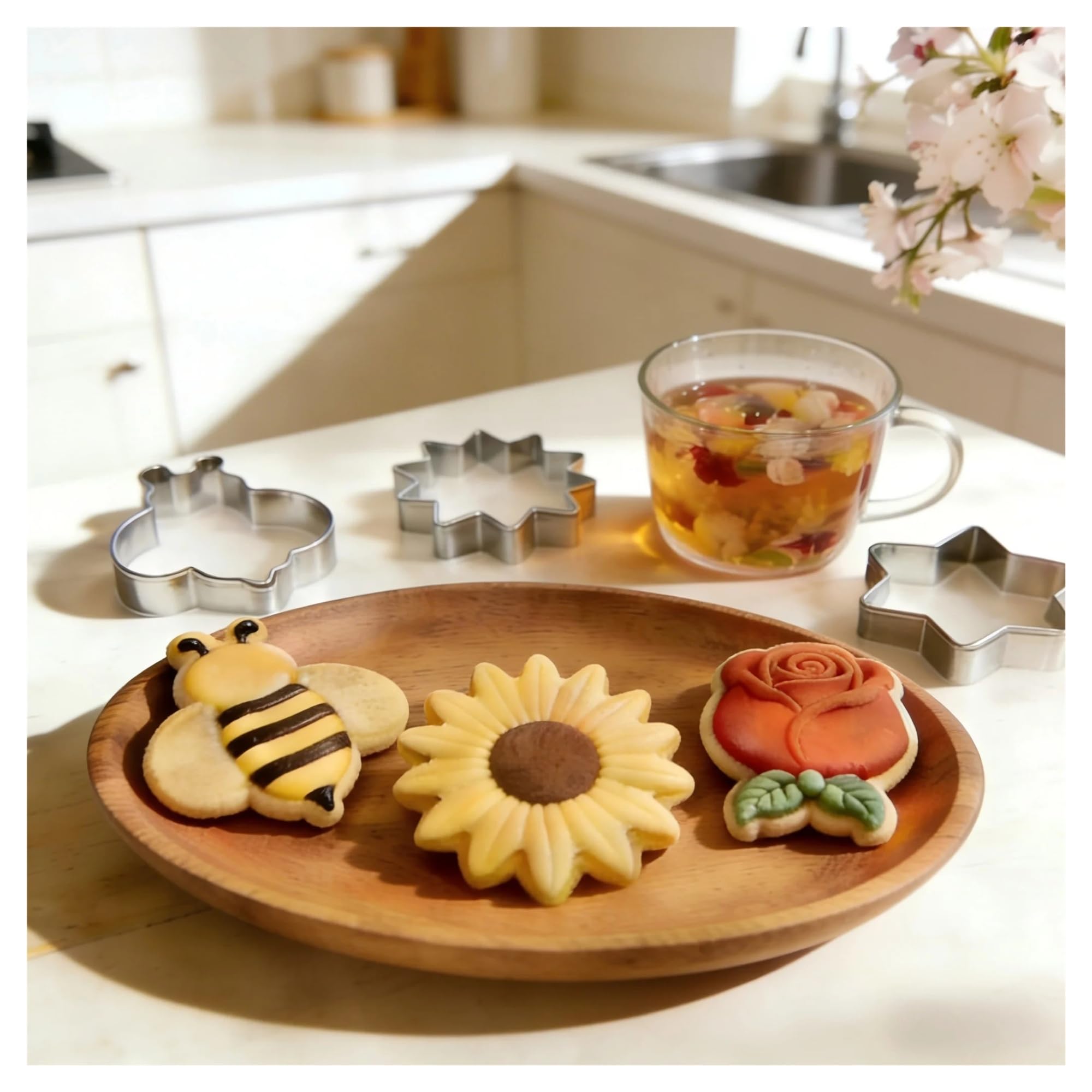 Juego de cortadores de galletas, 3 uds., moldes de acero inoxidable con temática de flor de abeja for fiesta en el jardín, té de la tarde, decoración de postres, horneado DIY