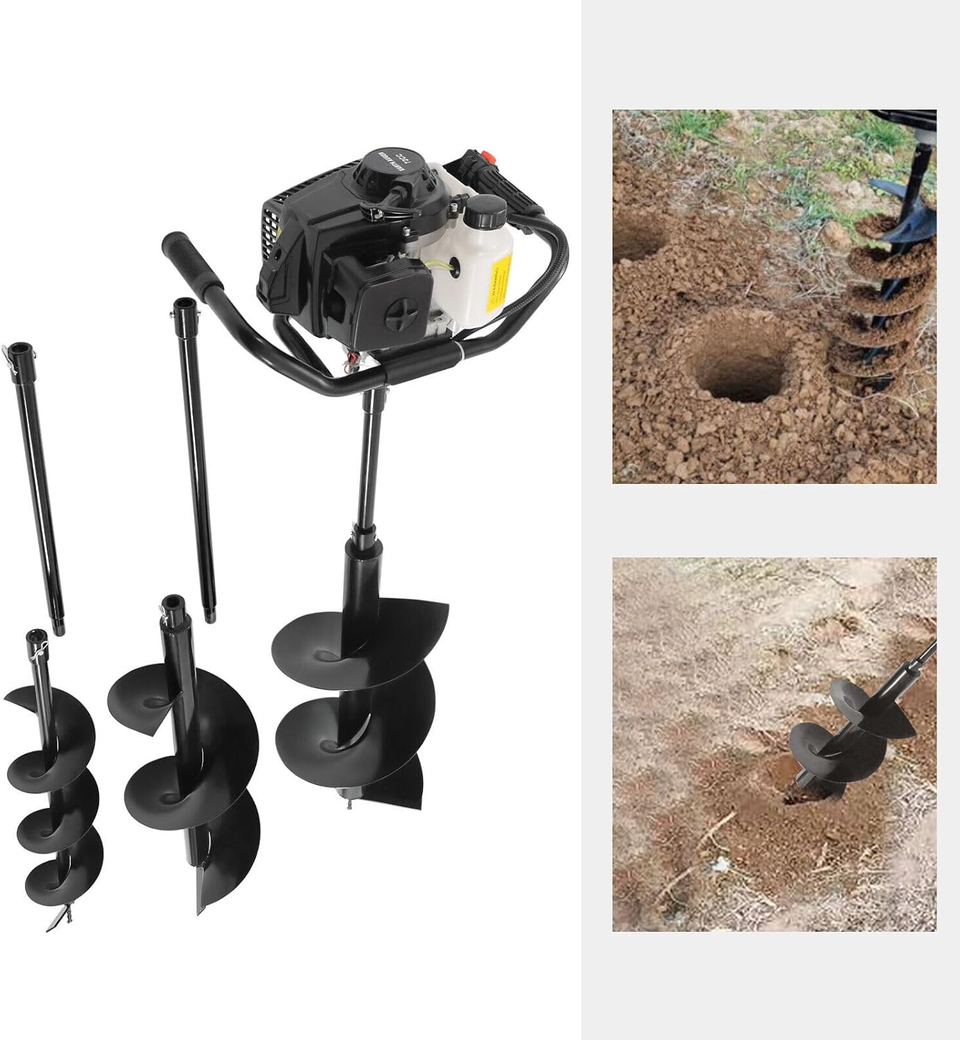 72CC 2-Stroke 4HP Gas Powered Post Hole Digger with 6'' 10'' 12"Drill Bits, Gas Auger Post Hole Digger Earth Auger Bore Gasoline Digging Machine for Fence Ground Drill Garden, Black