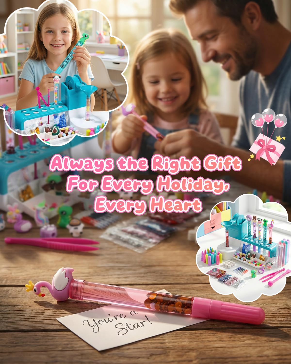 Stifte Selber Machen Set Kinder ab 6 Jahre - Mein Stift Atelier mit 50+ Zubehör für 10 Personalisierte Stifte (Glitzer, Federn, Figuren)， Kreativset als Geschenk zum Kindergeburtstag und Einschulung