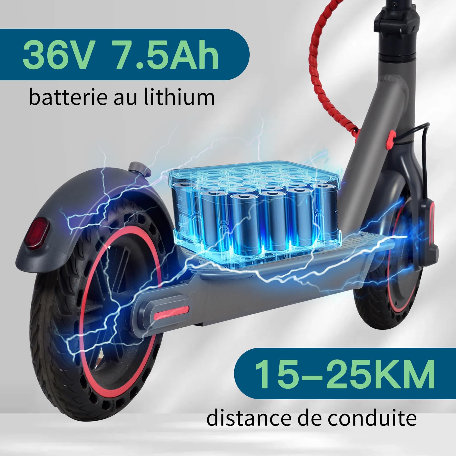 Trottinette Électrique Pliable, 8,5" Scooter Électrique Adultes, Batterie 7,5Ah, Moteur 350W, Vitesse Jusqu'à 25 km/h, 3 Vitesses, E-Scooter Léger Idéal pour Adolescents et Adultes
