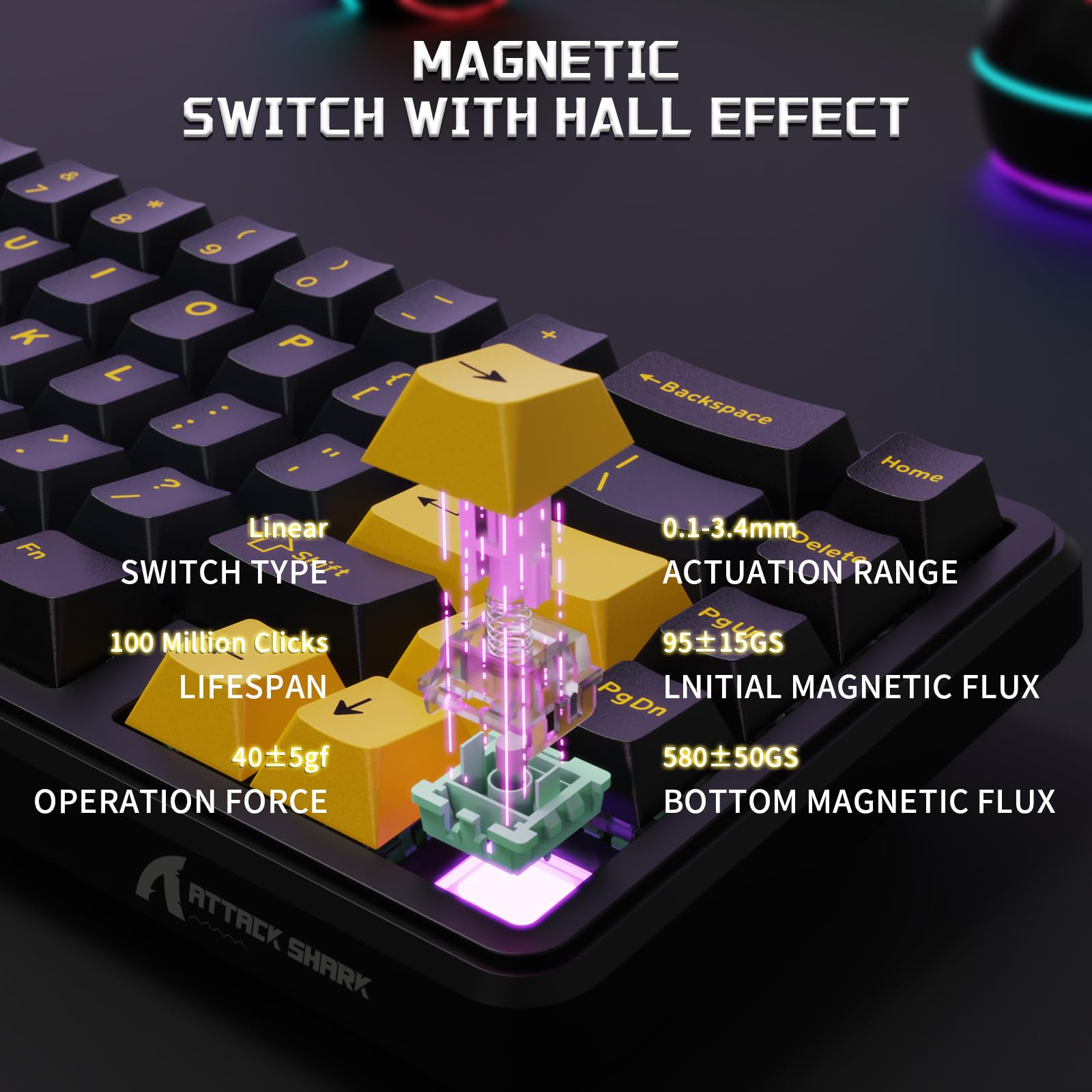 MAMBASNAKE x ATTACK SHARK Przewodowa Klawiatura i Mysz Do Gier, 59g Superlight PAW3311 Wireless Mice, Klawiatura Magnetyczna Mini 65% Rapid Trigger z Kablem Spiralnym 8Khz, QWERTY do PC -StarBlack