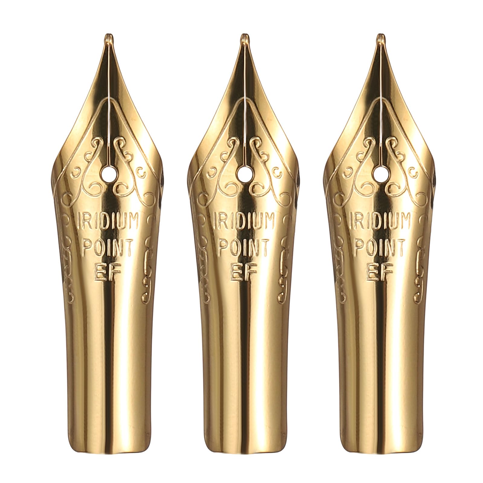 PATIKIL 0.38 mm Line Width Fountain Pen Nib Replacement, 3 Pack 304 Stainless Steel Special Spare Ink Dip Calligraphy Pen Nib for Drawing Writing Signing, Gold(EF Tip)