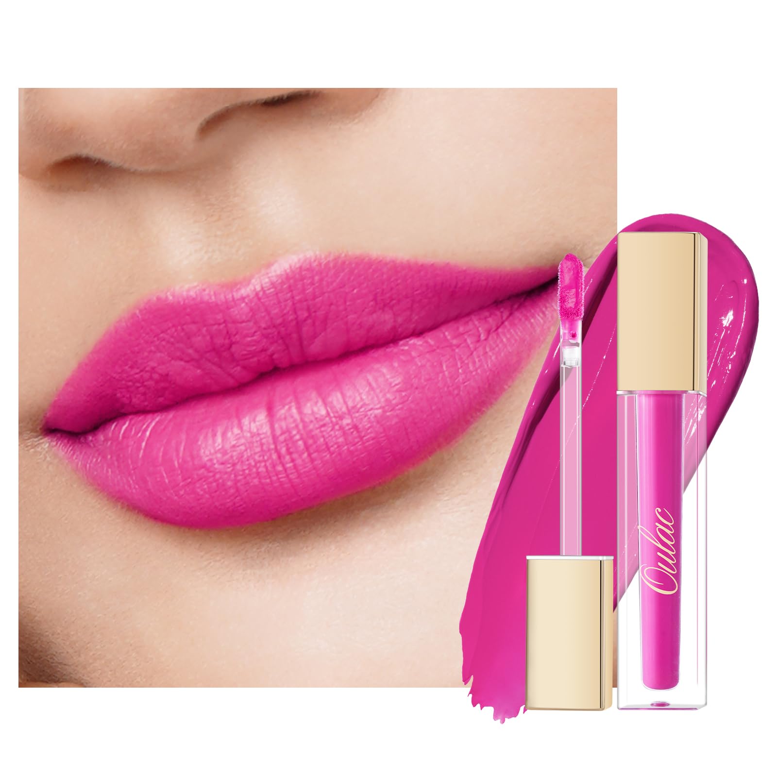 Matte Liquid Pink Lipstick for Women, Hot Pink Lip Stain Waterproof & Long Lasting Lip Tint with Vitamin E & Rose Oil High Pigment Lip Colour, Vegan M06