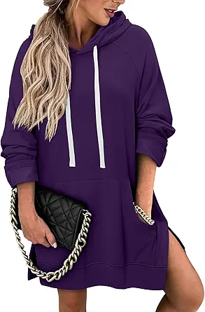 KISSMODA Women Hoodies Dress Long Sweatshirts Dress Raglan Sleeves Oversized Sweatshirts with Pocket 2025 Fall Winter Trendy