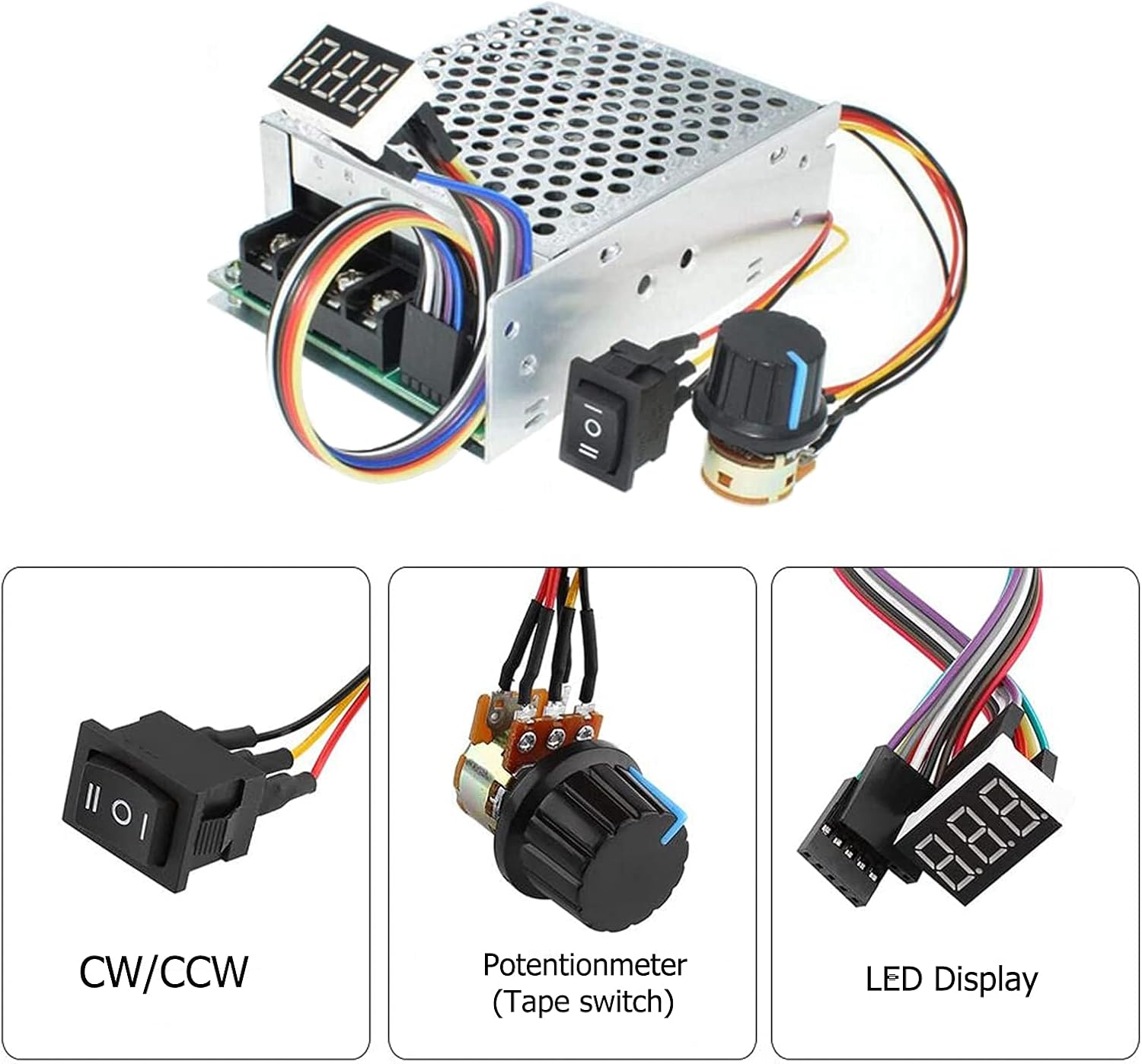 DC Motor Speed Controller, PWM 10-55 V 12 V 24 V 36 V 48 V 60 A, Stepless DC Motor Speed Controller with switch function and LED Display