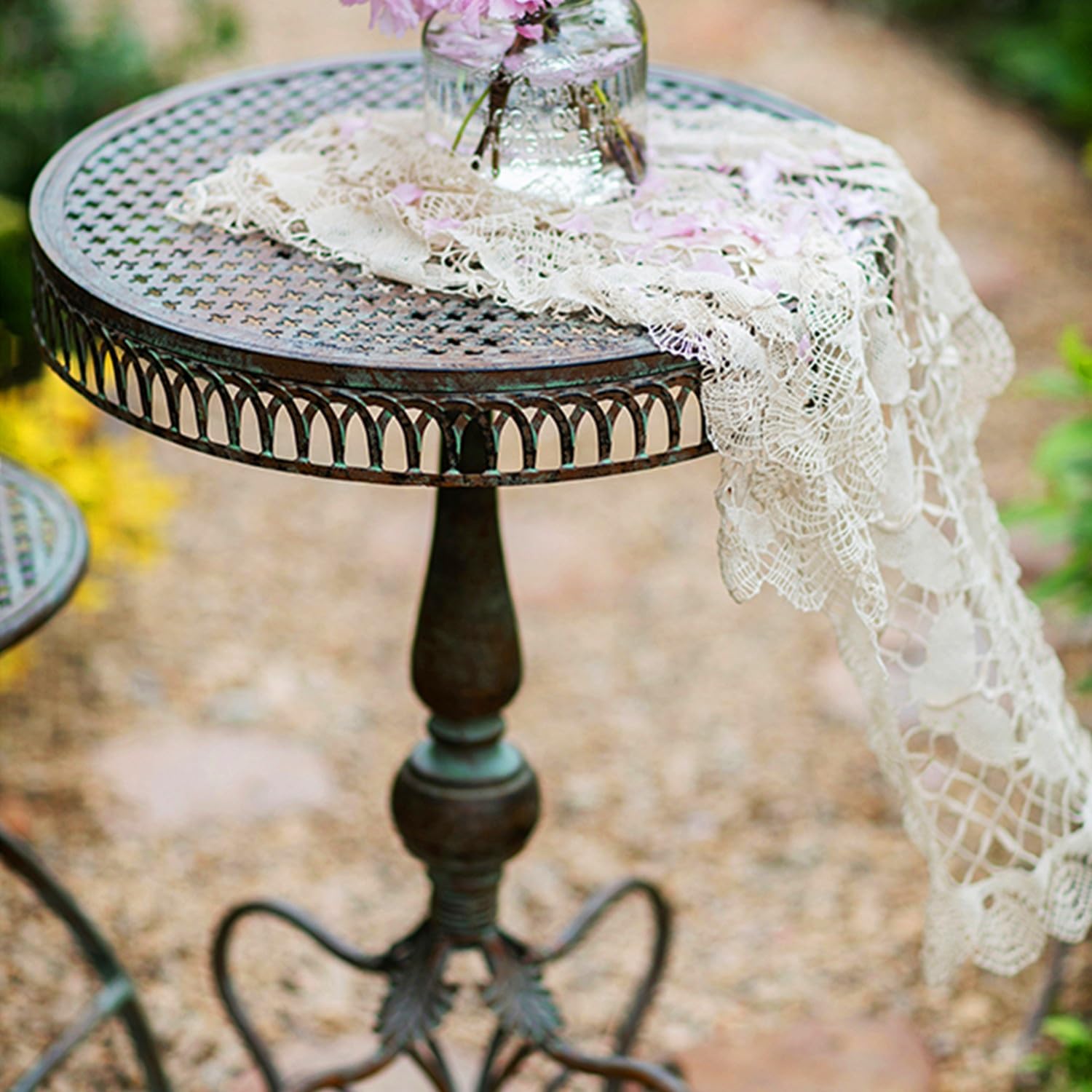Tavolino rotondo in metallo per esterni, impermeabile, antiruggine, per patio, balcone, cortile e portico, ideale per interni ed esterni, per sedie da giardino