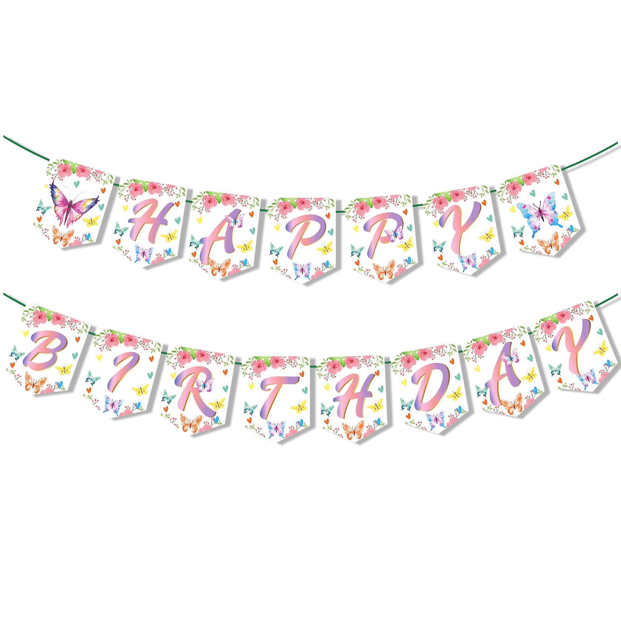 Photo 1 of Butterfly Happy Birthday Banner, Spring Party Sign, Summer Decorations, Flower Girl Boy Baby Shower Theme Supplies, Bday Kids 1st First Decor