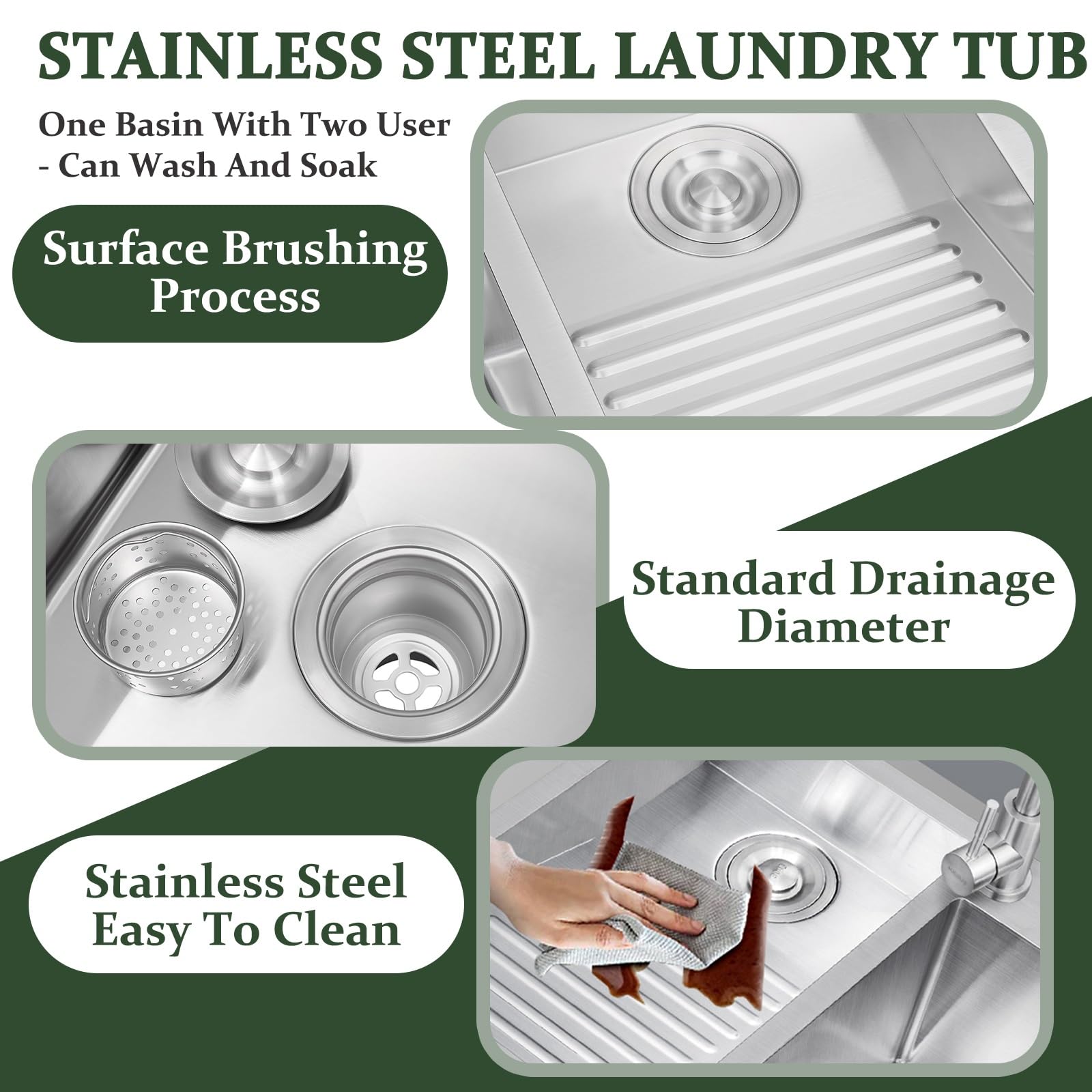 Stainless Steel Laundry Sink With Washboard – Handmade Utility Basin For Laundry Room, Workshop & Garage – Durable Brushed Finish, Deep Basin With Efficient Drainage(Left-a,60cm)