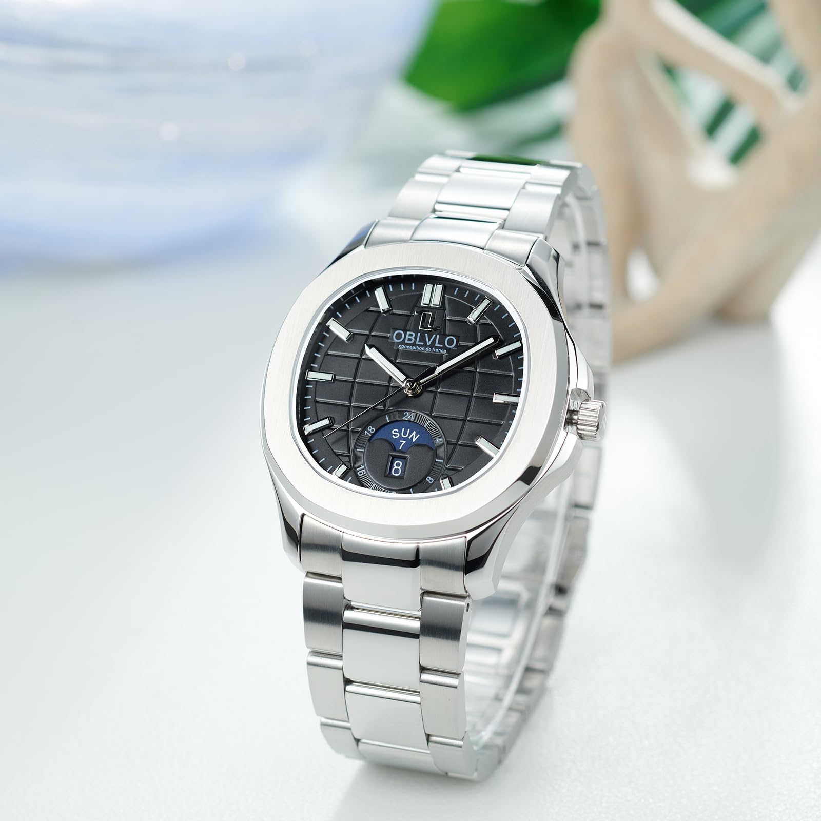 OBLVLO - Bracetlet Herren Automatikuhr Rotgold Stahl Bracetlet Mechanisch Wasserdicht FM-SL-DD FM-SL-DD-YBYS Mechanische Automatikuhr, Fm-sl-dd-ybys, Mechanische, automatische, automatische Uhr