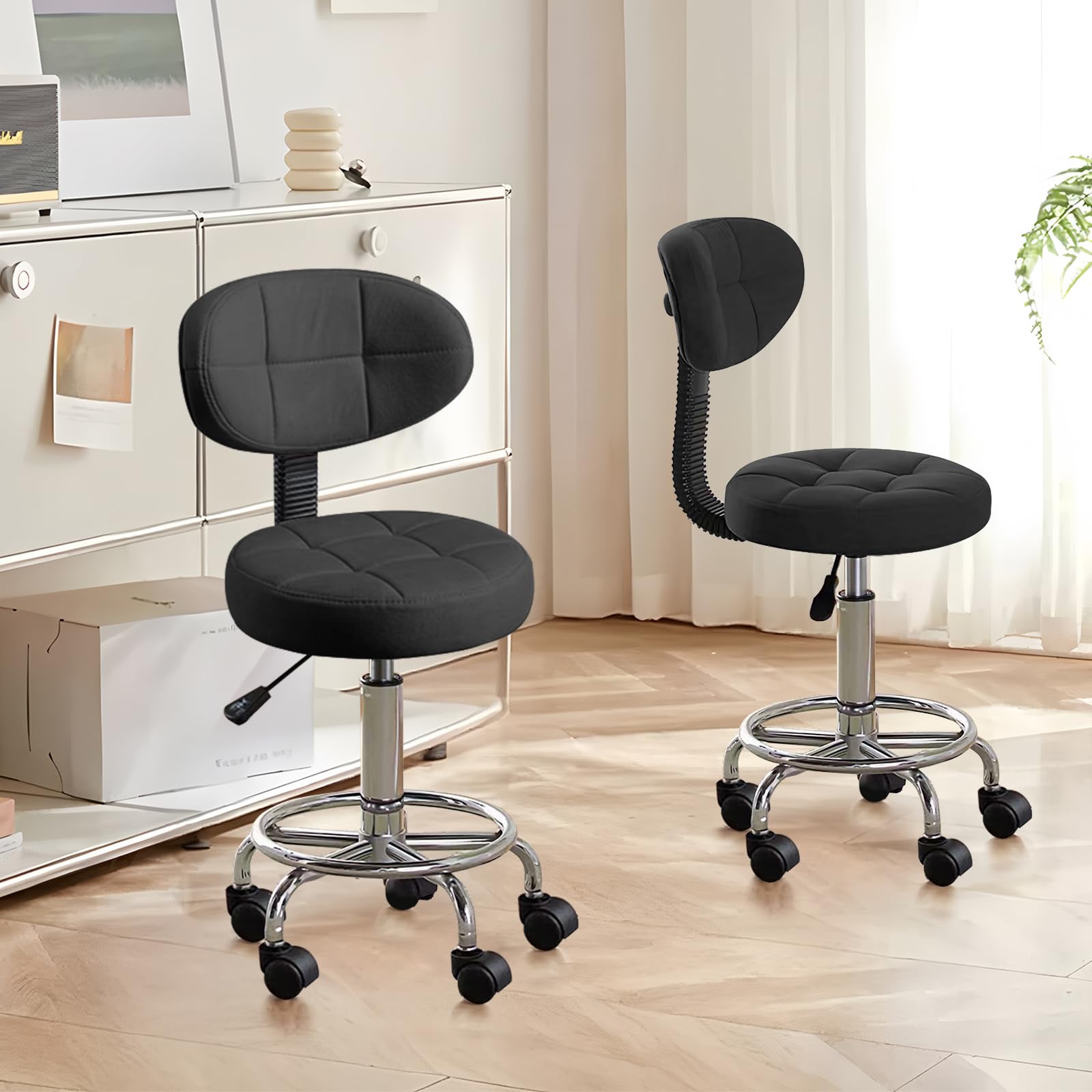 Sedia da Ufficio da Disegno con Supporto Schienale e Poggiapiedi - Sedia da Scrivano Multifunzione,Sedia per Casa con Cuscino Spesso per Casa,Bar,Cucina o Negozio(Nero,Conf. da 2)