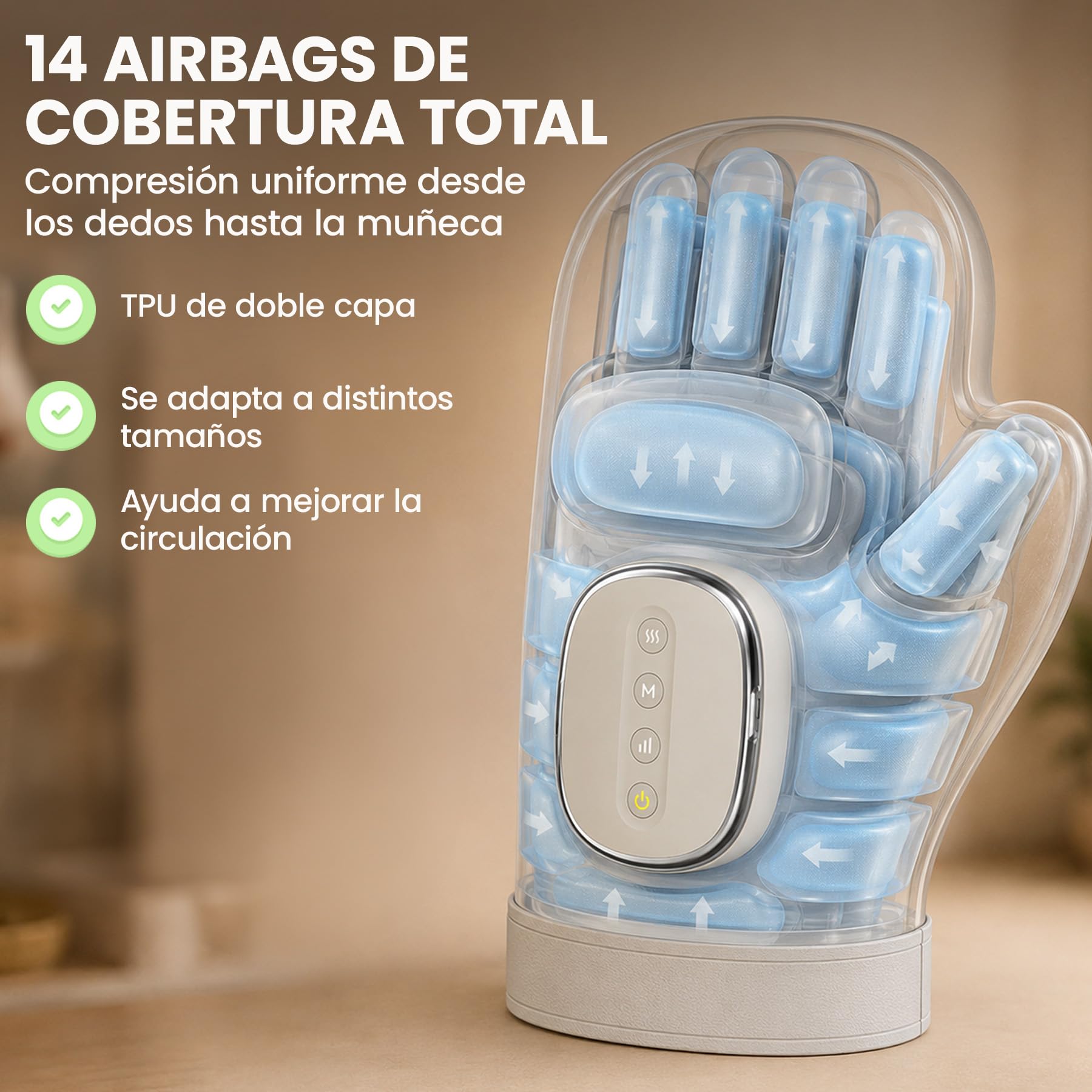ALIVIATE - Masajeador de Manos Electrico con Calor Cerrado - Guante Artritis Manos Aliviante con 3 Modos y Temporizador - Masajeador Tunel Carpiano Ideal para Regalo.