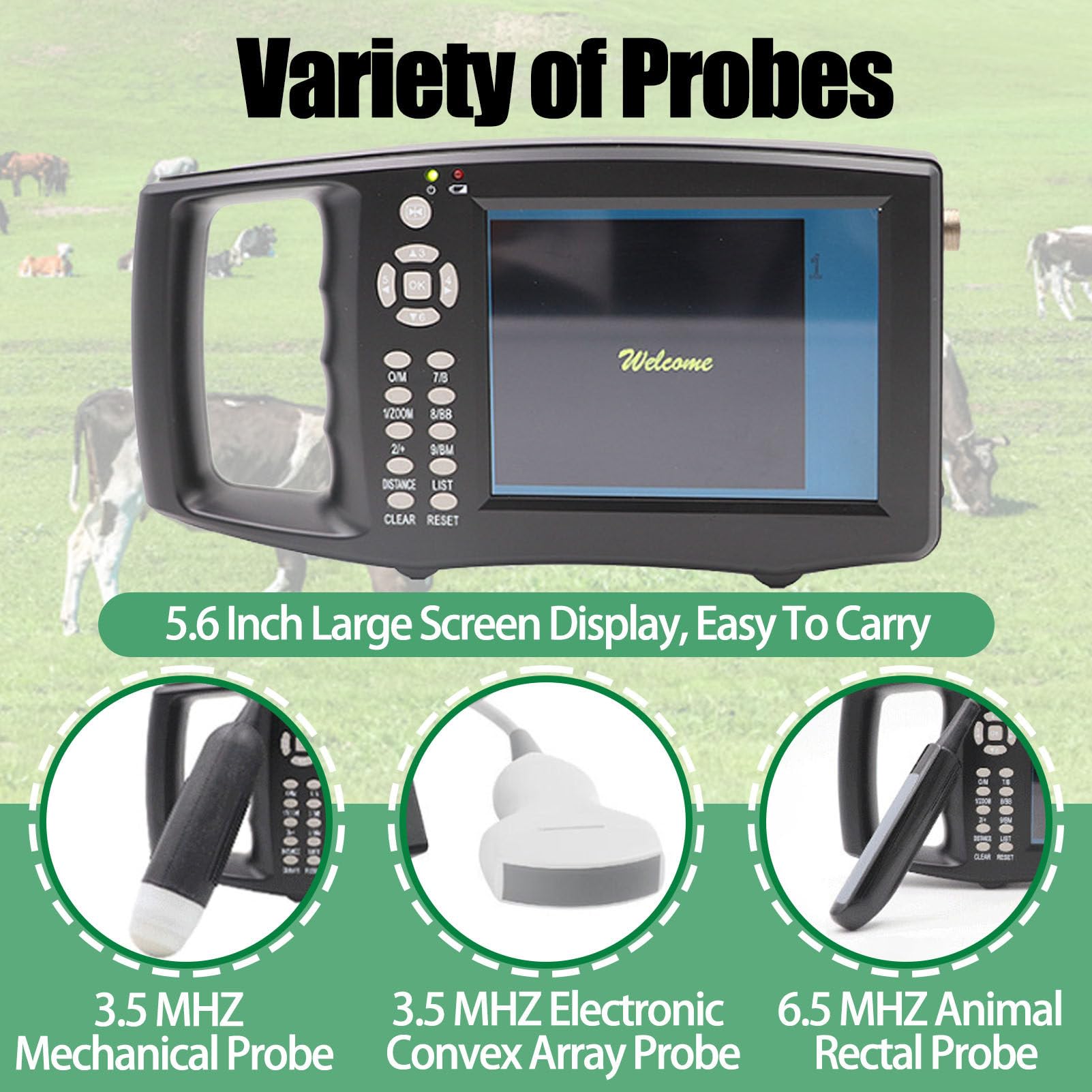 Analizzatore veterinario portatile di ultrasuono con la sonda 3.5/6.5MHz per il bestiame e la diagnostica dell'animale domestico