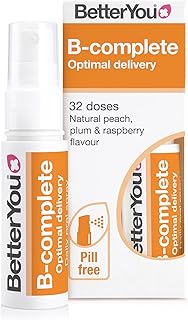 BetterYou B-Complete Oral Spray, Fast Acting B-Complex Supplement, High Strength Blend of All 8 B-Vitamins, Natural Peach, Plum & Raspberry Flavour, 1-Month Supply