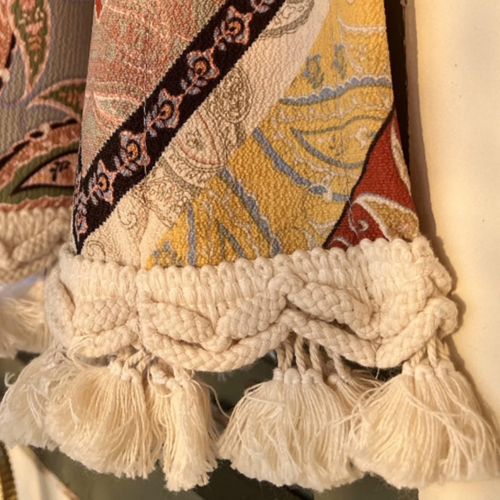 Scheibengardinen Küche Landhaus, Küchengardinen Modern Kurz Bunt Polyester Bistrogardinen Geometrisches Muster mit Vintage-Blättern und Quasten 2 Stück B 65 x H 120 cm
