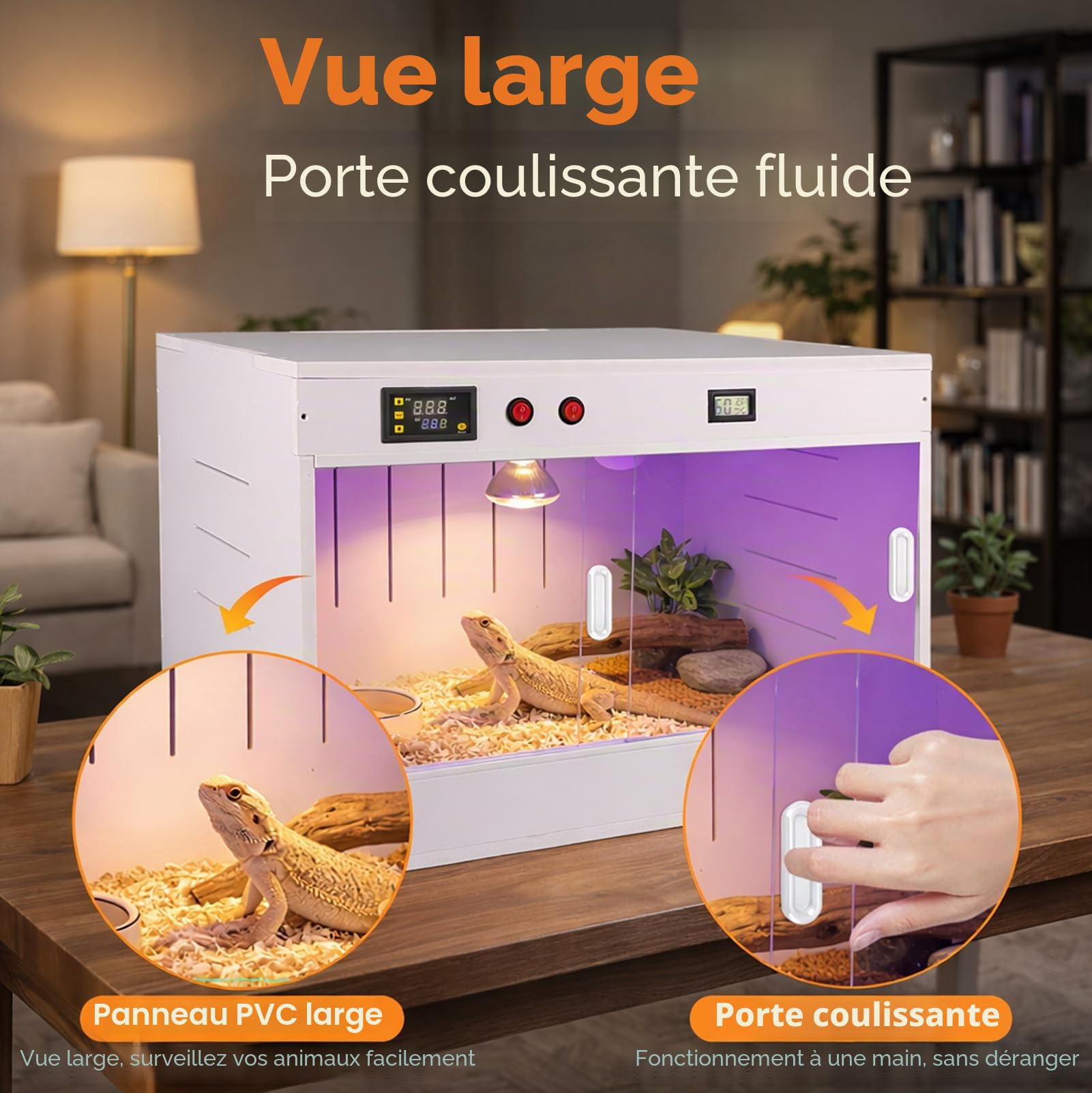 Boîte d'Éleveuse Poussin, Incubateur Couveuse Poussin, Cage a Poule de 96 L, avec Éclairage/Lampe Chauffante UVA et Porte Coulissante, pour Lézards, Geckos, Hamsters, Canards et Autres Petits Animaux