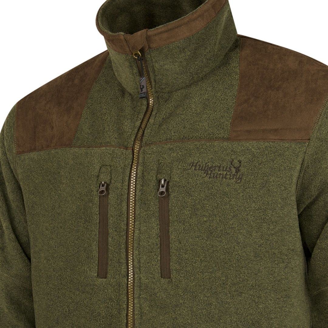 HUBERTUS Zabelstein - Chaqueta de caza de forro polar para hombre con ribete en hombros y codos, color marrón oliva