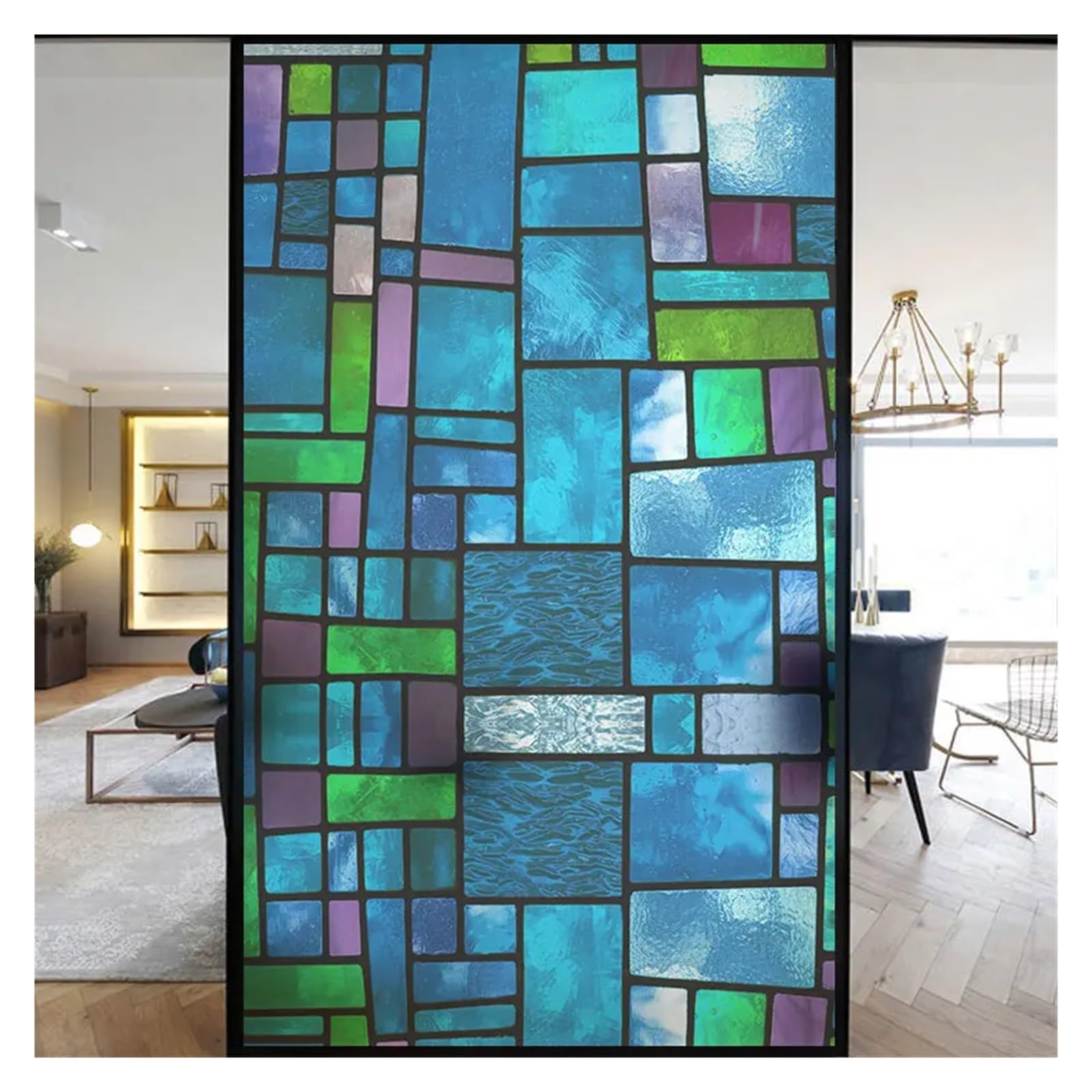Window Film Colorful Stained Frosted Glass Film Modern Art Geometry Pattern Window Stickers Opaque Self-adhesive Home Decor Privacy(F,40x100cm)