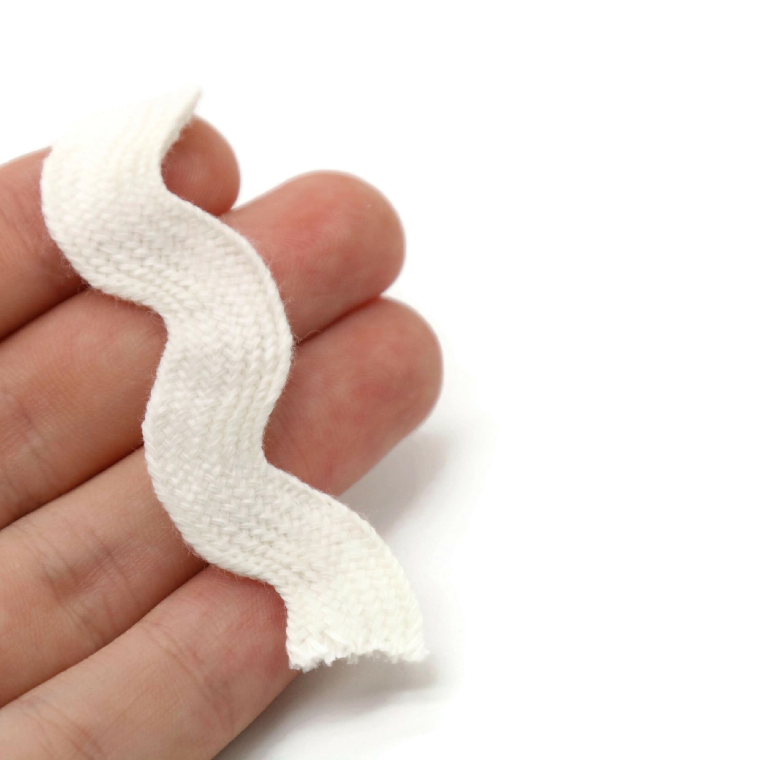 Cotton RIC Rac Trim - 3/4 Inch - 5 Yards - White Wave Bending Fringe Lace Ribbon for Sewing Clothes, Gift Wrapping, Home Party Decoration CTR02155