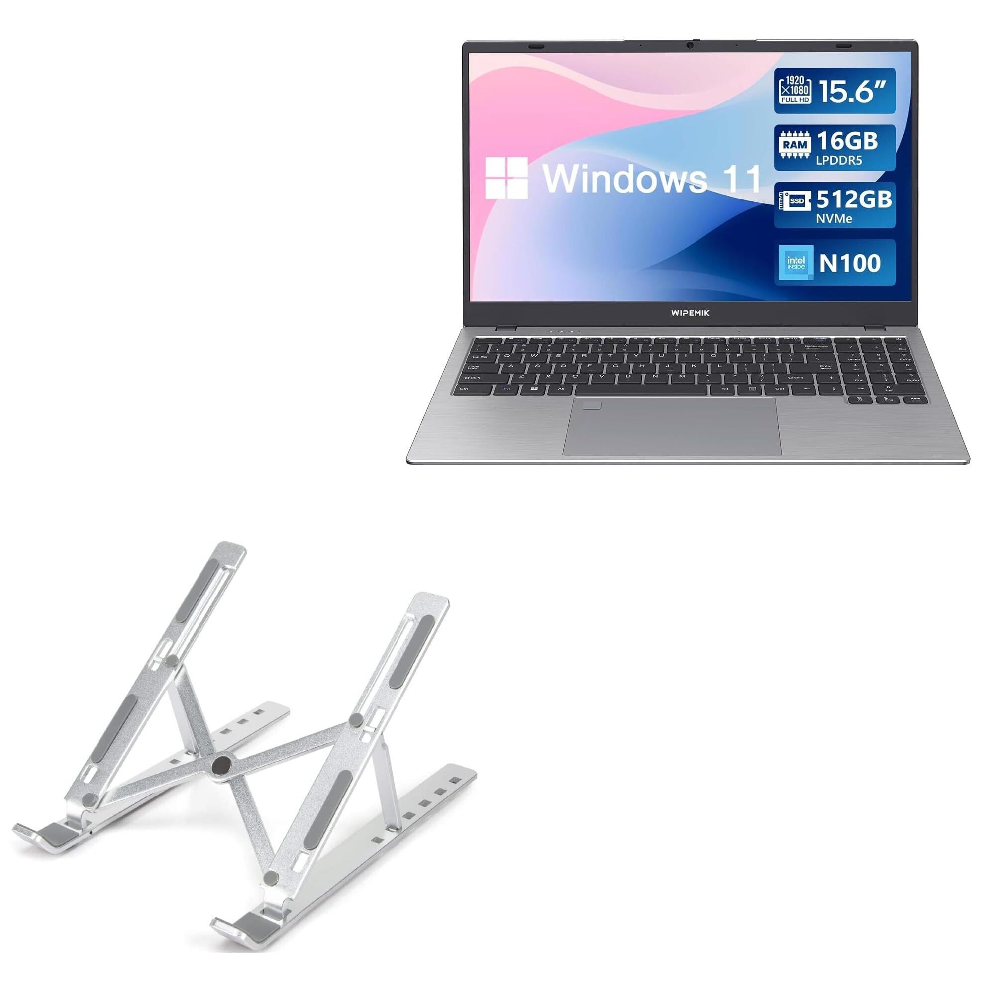 BoxWave Stand and Mount Compatible with WIPEMIK P15 Laptop (15.6 in) - Compact QuickSwitch Laptop Stand, Portable Multi Angle Viewing Foldable Riser - Metallic Silver