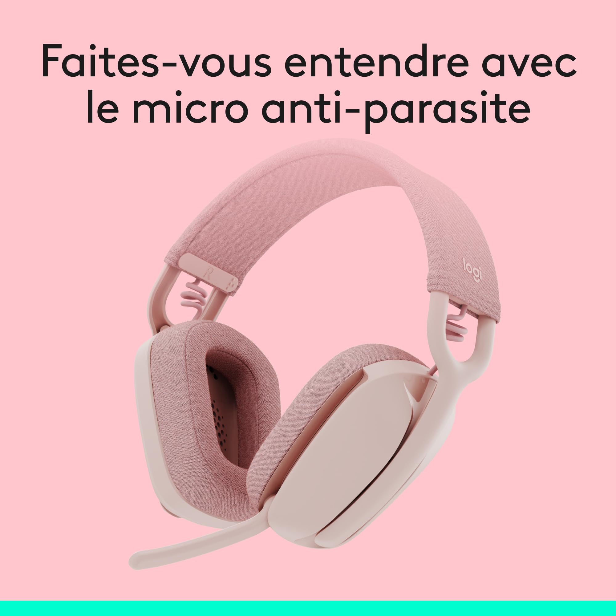 Logitech Zone Vibe 100 Casque d'écoute léger sans fil | Auricolare Bluetooth Multipoint, Microfono Eliminazione Rumore, Compatibile Teams, Meet, Zoom, Mac/PC - Rosa