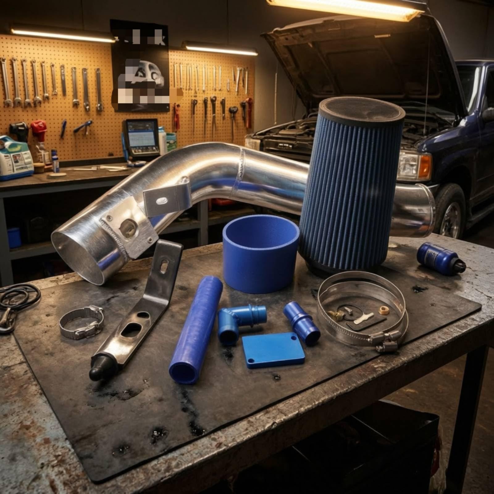 di Aspirazione per Veicolo Kit Ingresso Motore Condotto Bent Alluminio Filtro Pieghettato Fascette Inox Sostituisce Parti Restrittive Adatto per F250