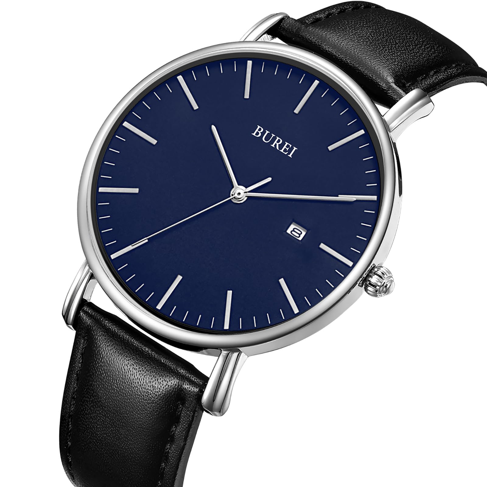 BUREI Orologi al quarzo da uomo, orologio minimalista da uomo, analogico, impermeabile, con data