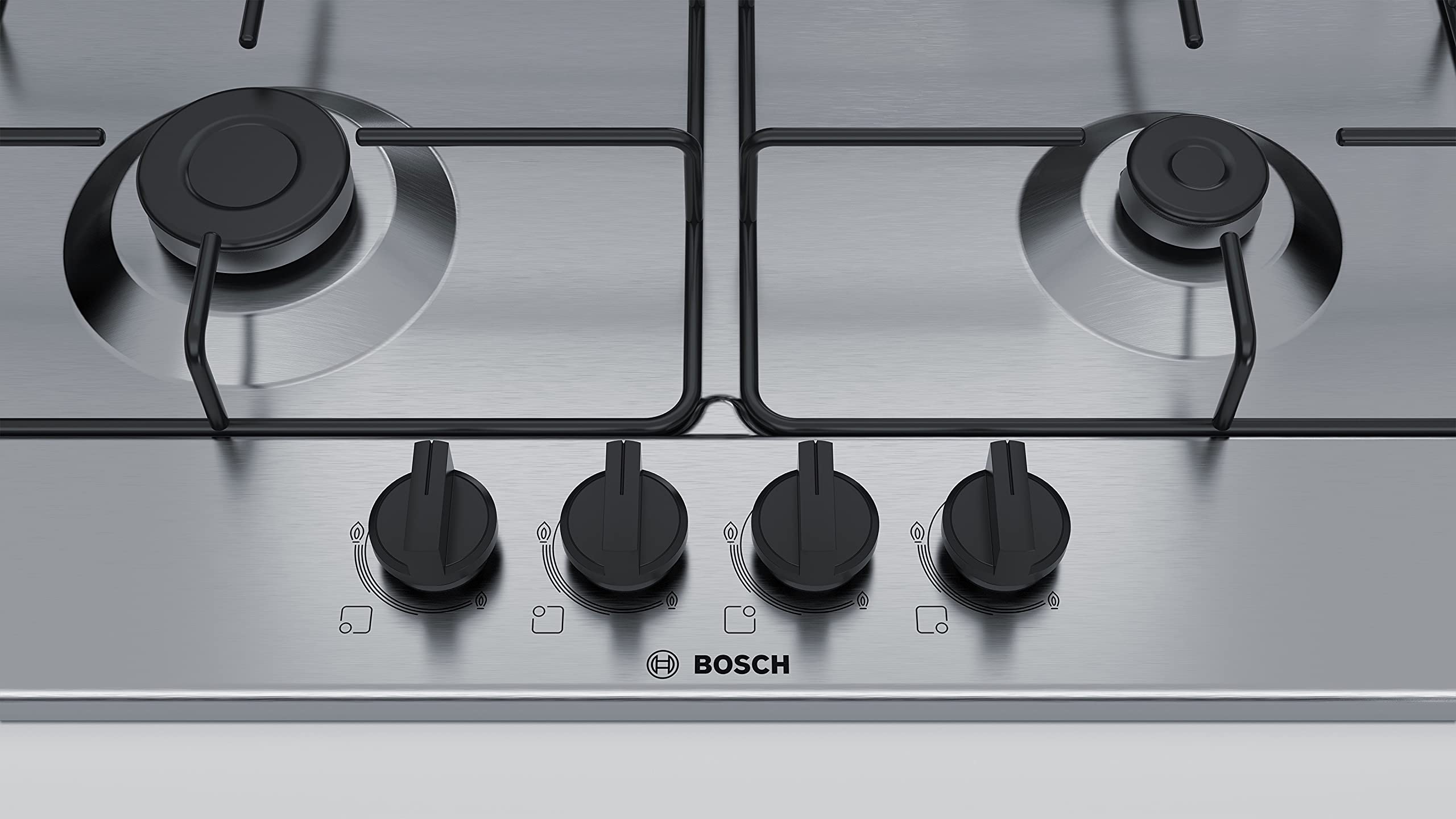 Bosch Serie PGP6B6B80, Piano cottura a gas, Manopole a ponticello: controllo ergonomico, 4 fuochi, Nero, 60 cm