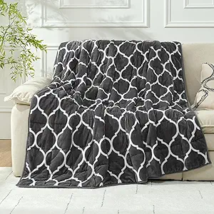 Wemore Sherpa Fleece Weighted Blanket for Adult, 20 lbs Dual Sided Cozy Fluffy Heavy Blanket, Ultra Fuzzy Throw Blanket with Soft Plush Flannel Top, 60 x 80 inches, Morocco Grey on Both Sides