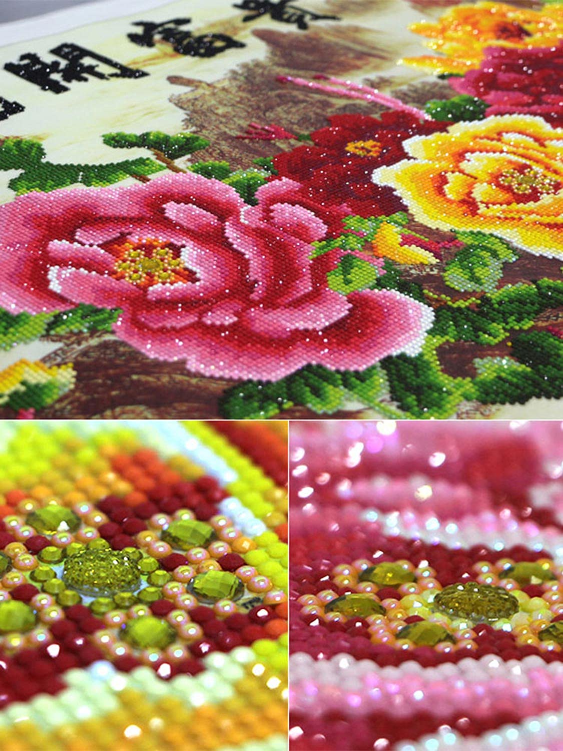 Instarry DIY 5D Broderie Diamant Kit Grand Format Fleur de Pivoine Decoration Murale (150x60 cm)