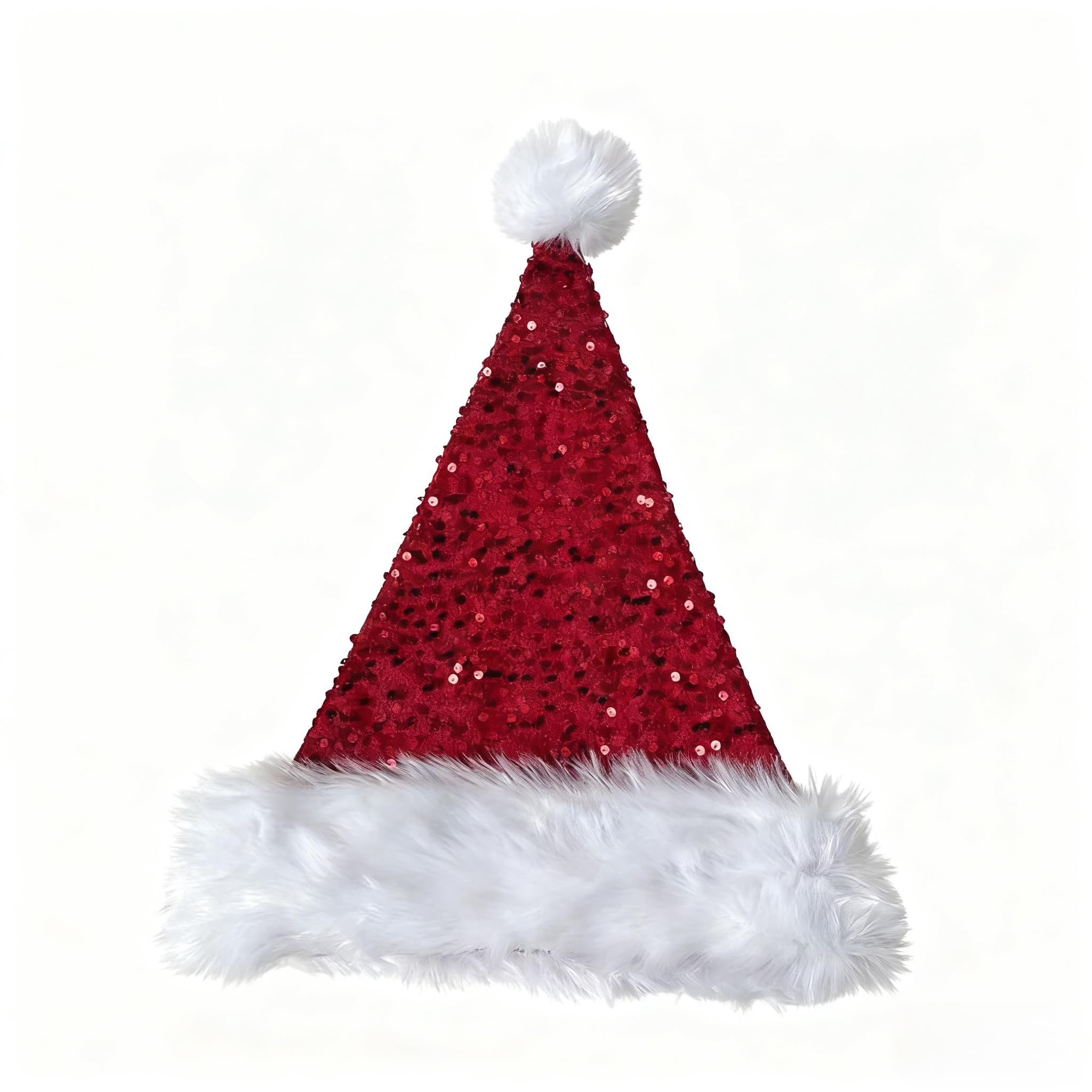 LLUOXI Red Sequined Santa Hat, Luxury Plush Velvet Christmas Hat for Adults & Kids