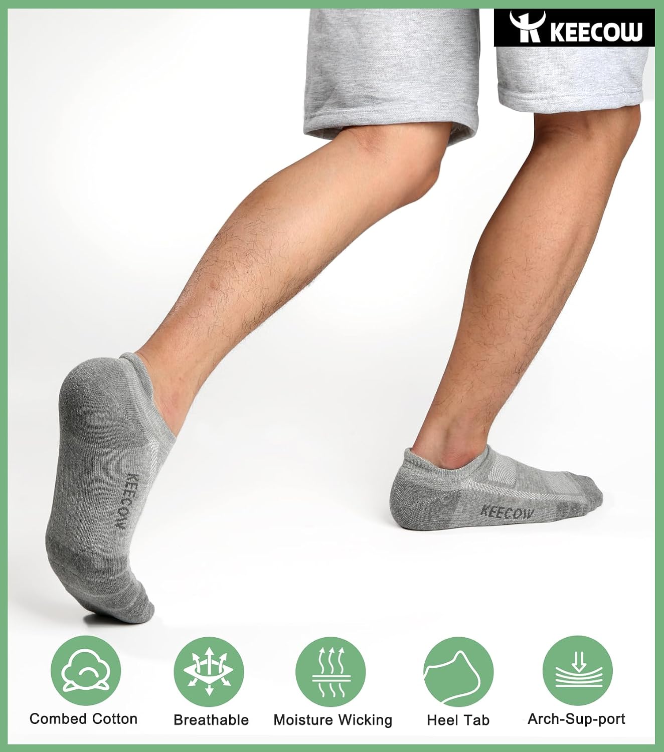 KEECOW Ankle Socks Men & Women 6 Pairs Cushioned Low Cut Running Cotton image 2