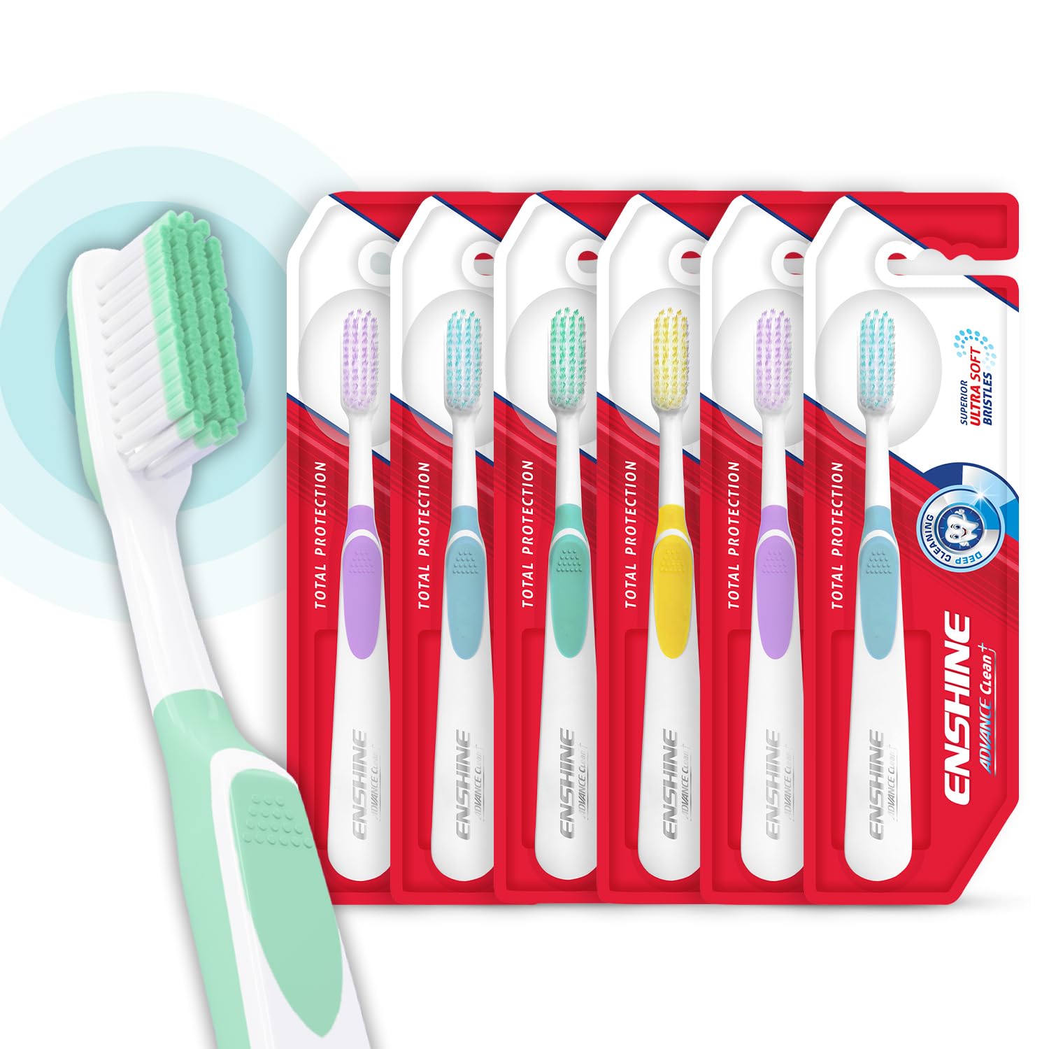 Advance Clean+ Toothbrush Set (Pack of 6) with Superior Ultra Soft Bristles and Tongue Cleaner | Manual Tooth brush Set for Adults | Multicolor
