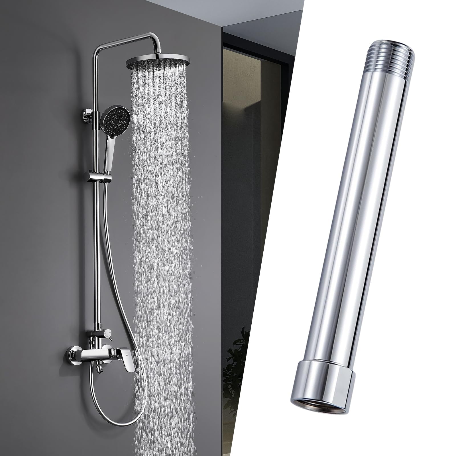 GVSS - Extensión de ducha de 6 pulgadas, G1/2 pulgadas, alargador para cabezal de ducha de baño, con 2 arandelas, prolongador de columna para ajustar la altura del pomo