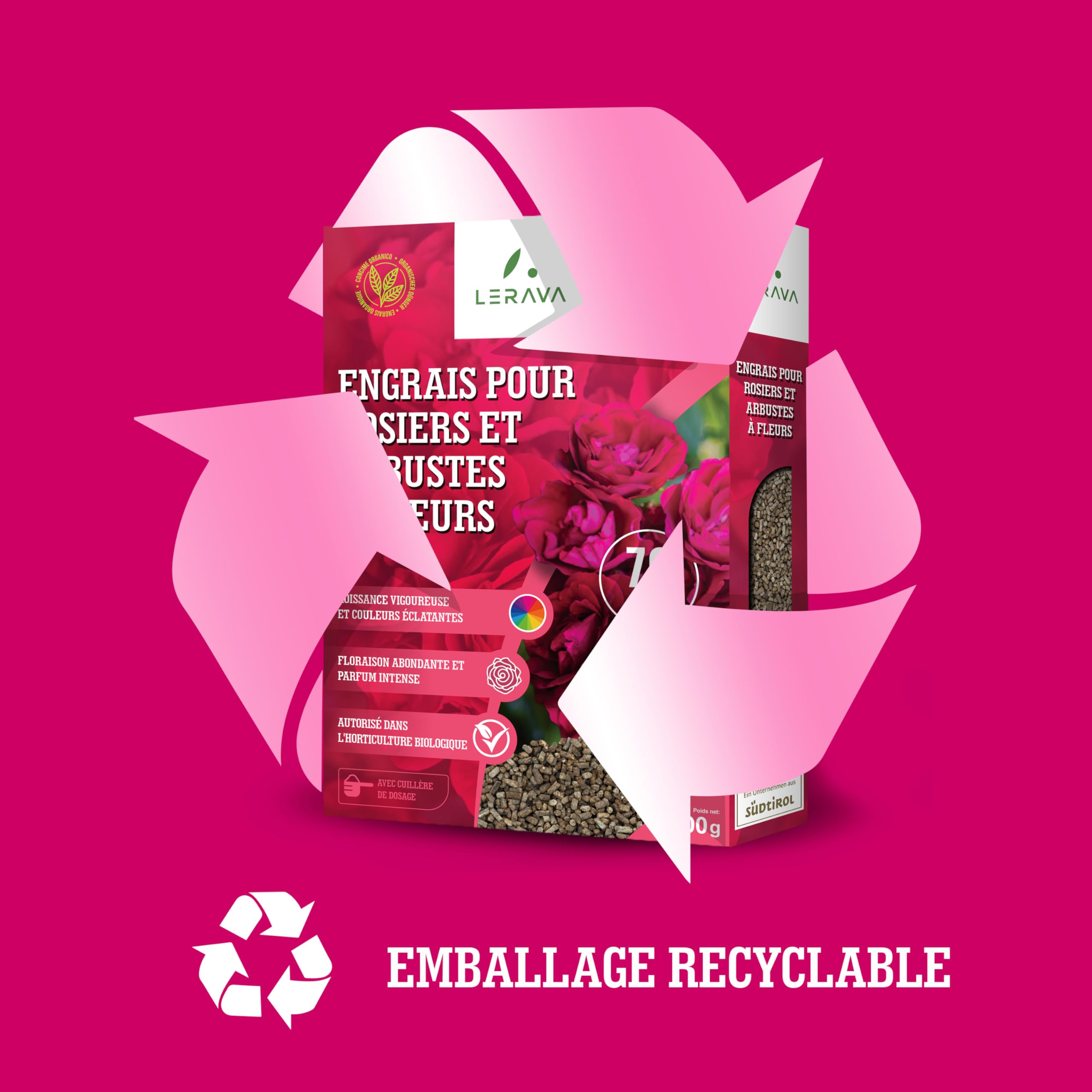 LERAVA® Engrais Rosier et Arbustes à Fleurs (800 g) - Engrais Bio Naturel - Favorise Croissance Vigoureuse et Couleurs Éclatantes - Engrais Rosier Extérieur et Plantes Fleuries - 100% Made in Italy