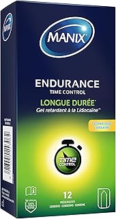 MANIX ENDURANCE TIME CONTROL: Boîte de 12 préservatifs pour Homme/ Largeur nominale 53 mm