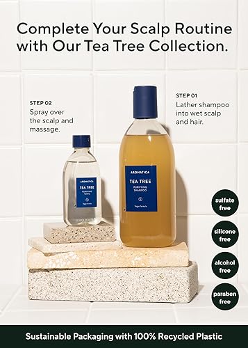 Miniatura 5 de AROMATICA Champú purificador de árbol de té 13.53 fl oz.13.5 fl oz, champú de árbol de té para cabello graso y cuero cabelludo, sin sulfato, vegano
