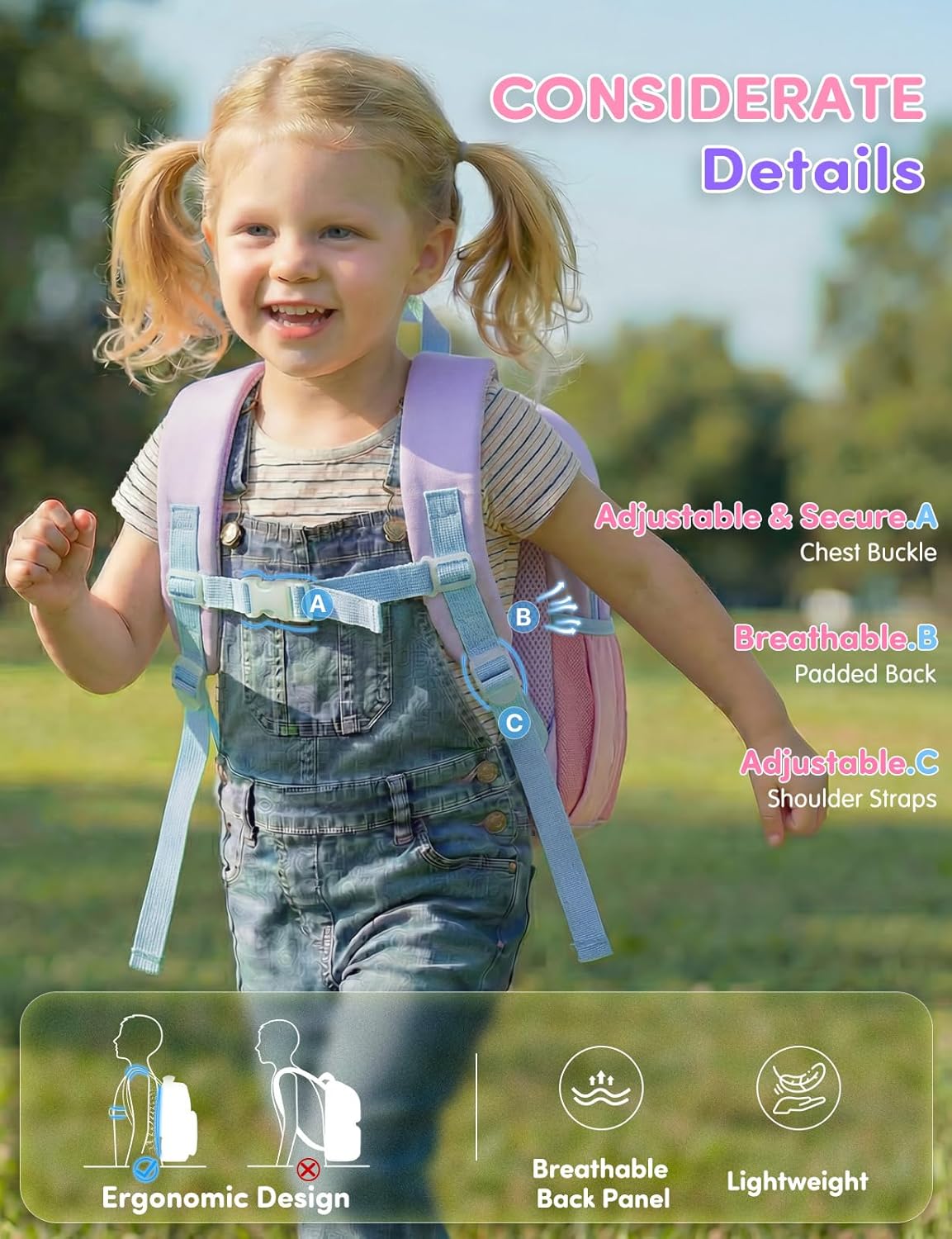 VASCHY Toddler Girls Backpack, Kids' Small Lightweight Quilted Color-blocked Bookbag School Backpack for Kindergarten Children Light Purple Pink - Image 5