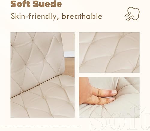 Miniatura 3 de Silla de escritorio sin ruedas, silla giratoria de oficina en casa con patas cruzadas Sillón de acento sólido blanco crema