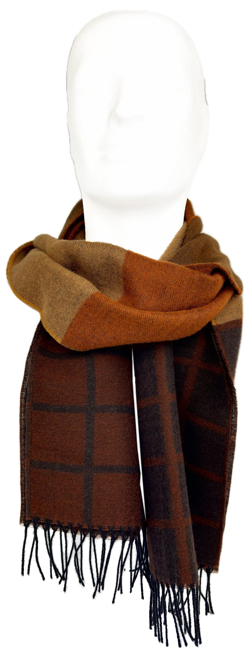 Sciarpa di lana da uomo, sciarpa invernale a quadri, colore marrone, arancione, in 100% lana, marrone, 180 x 37 cm