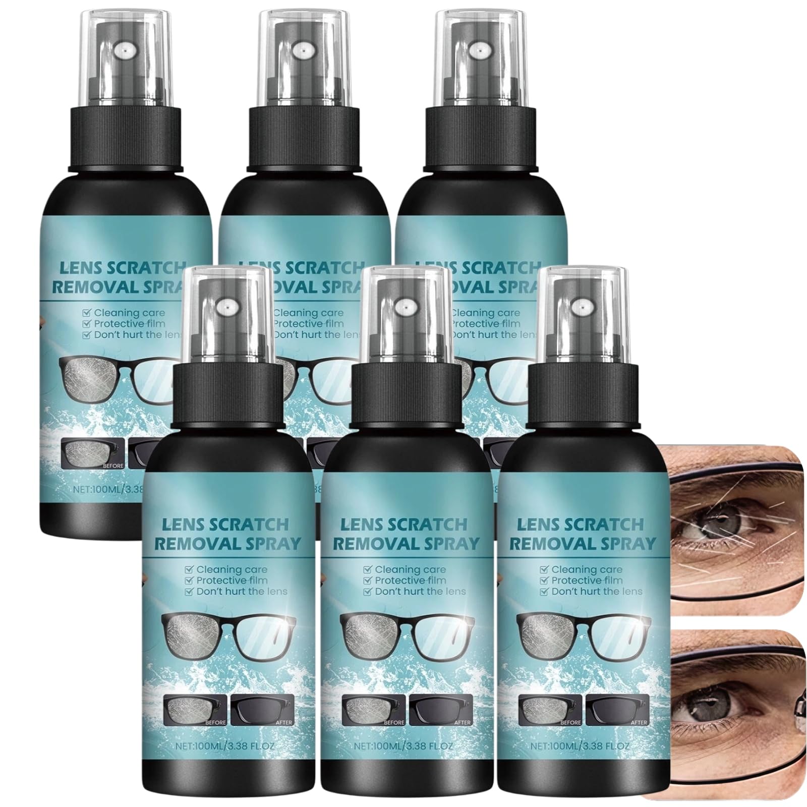 Brillenkratzerentferner-Spray, Kratzerentferner für Brillengläser und Sonnenbrillen, Reinigungs- und Pflegemittel für Brillengläser, Glaskratzerentferner (6pcs)