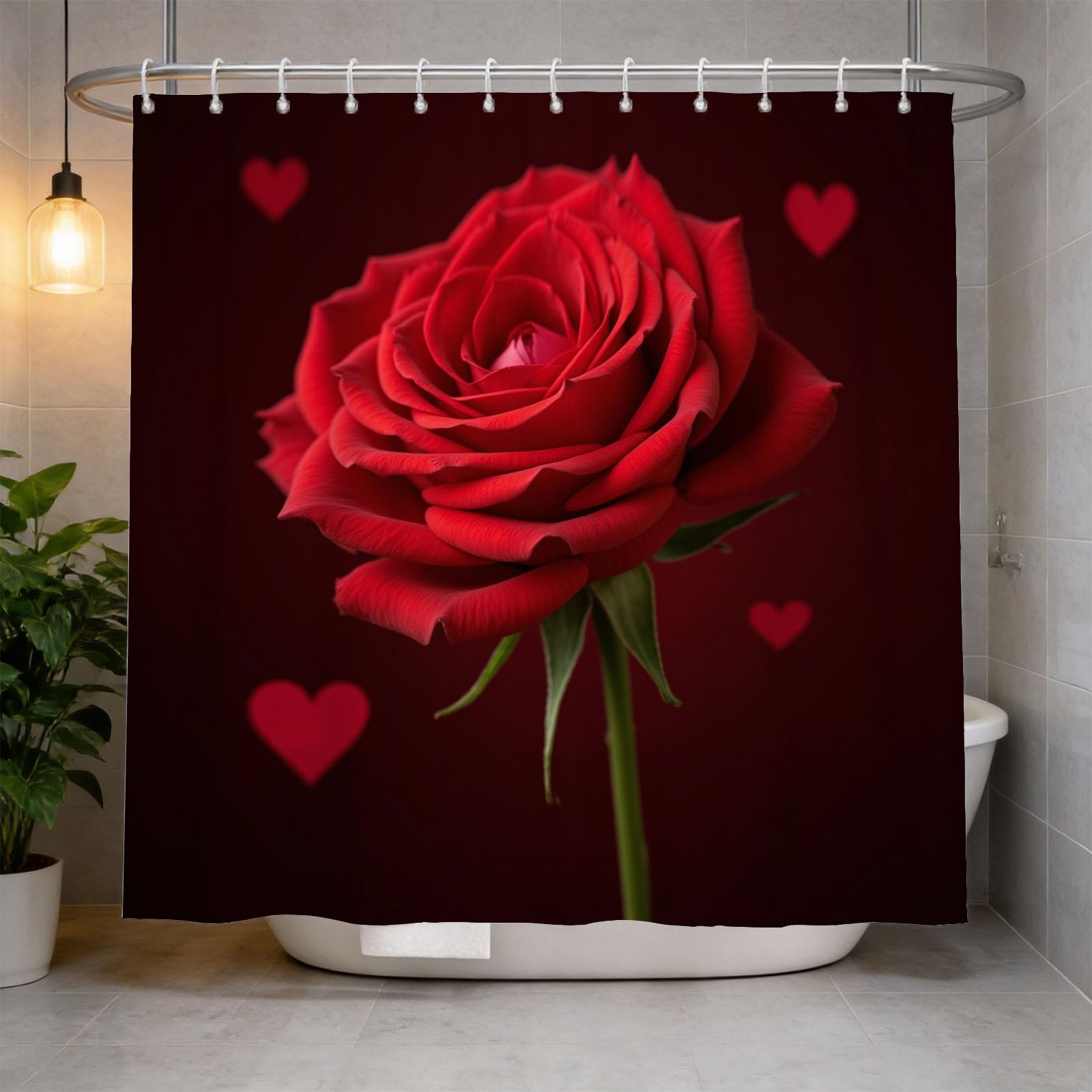 Hongduo 3D Rose Shower Curtain for Stalls Bathtubs Blossom Flowers Bathroom Decor Shower Curtain Set Polyester Fabric Waterproof 200x200cm/79X79 Inch with Hooks