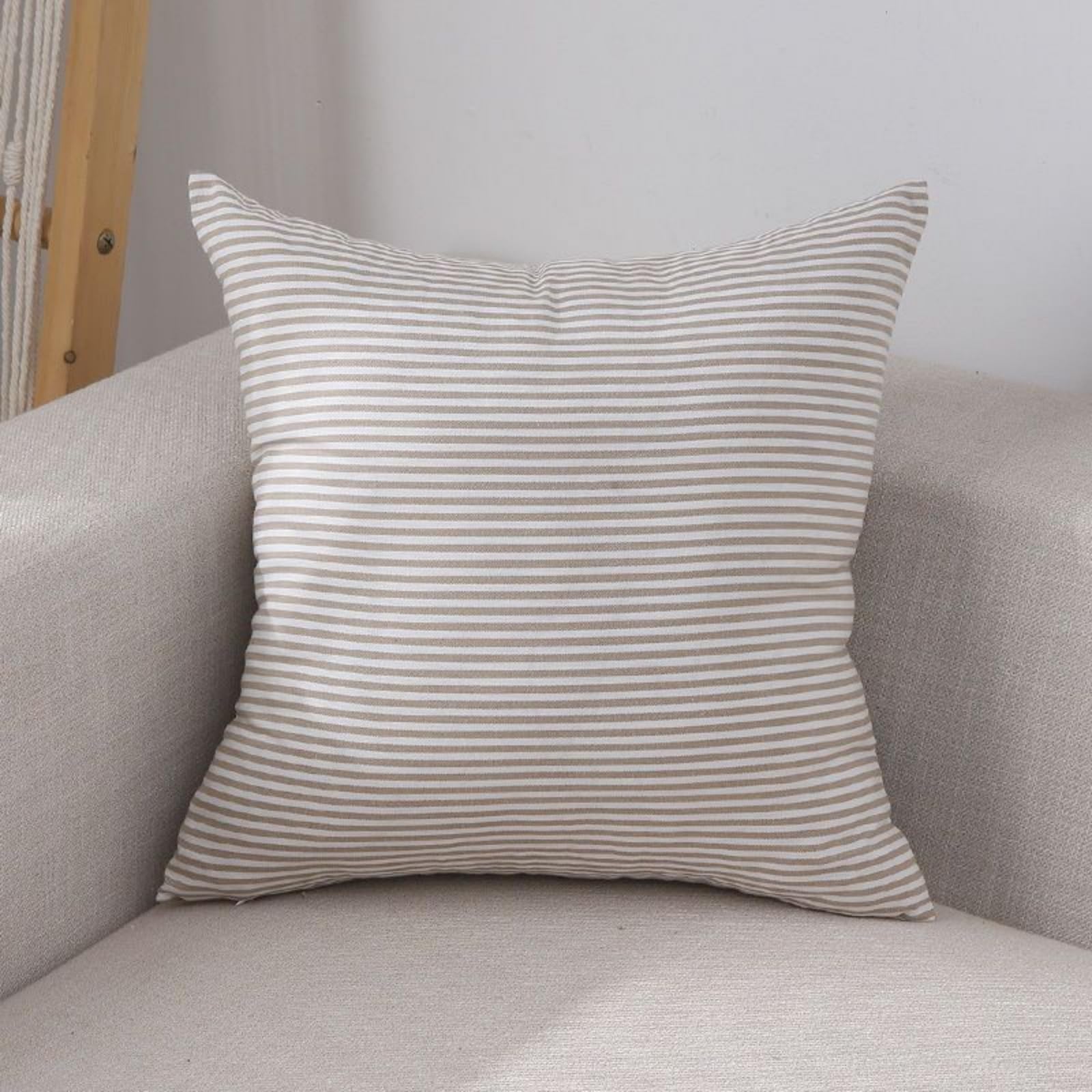 Cushion Covers 40cm x 40cm Light Chocolate Stripes Sofa Cushion Cover Linen with Invisible Zippers,Throw Pillow Covers for Bedroom Home Decor