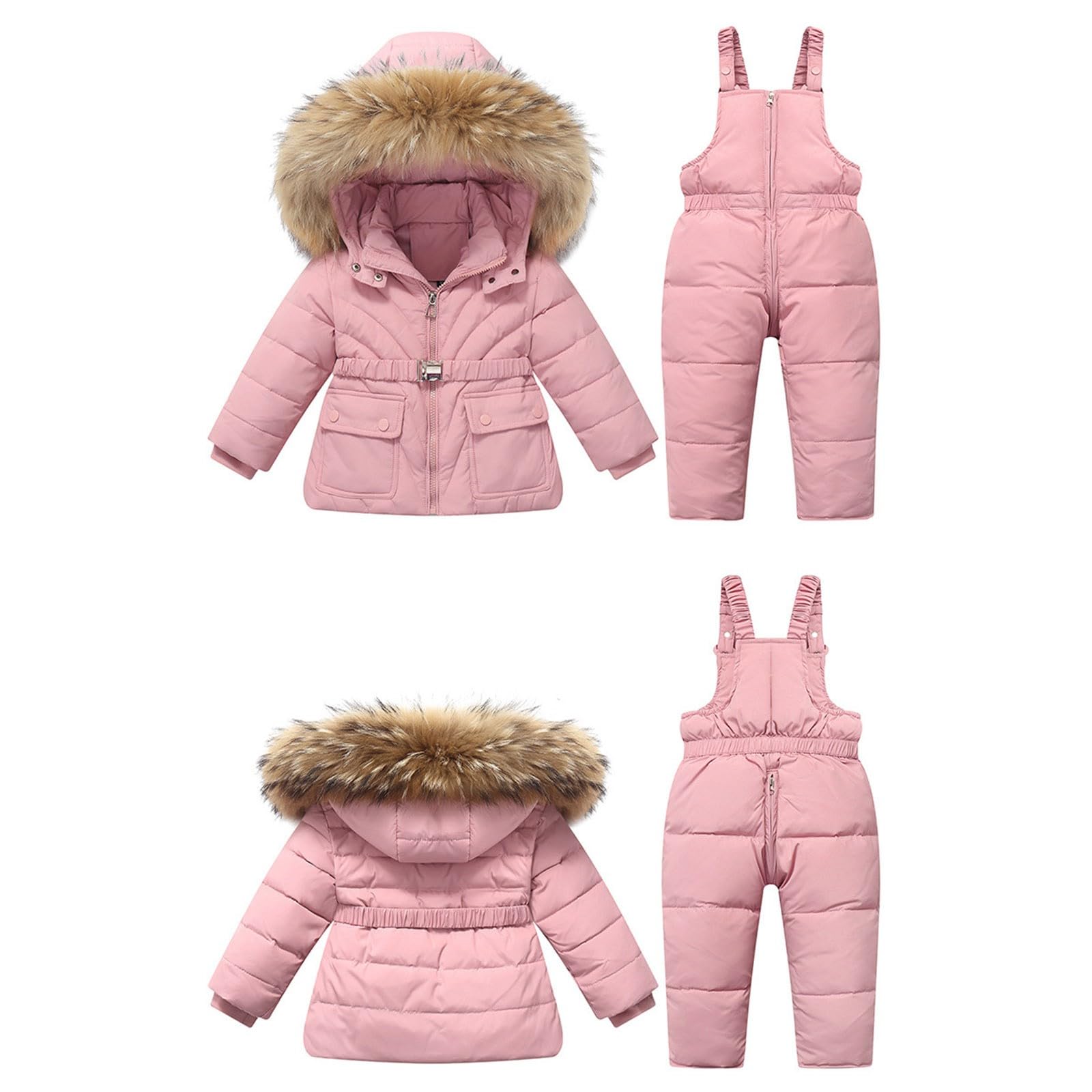Traje de esquí para niños con Waistc 2 piezas, chaqueta de invierno gruesa y pantalones para invierno y nieve, chaqueta con capucha resistente al viento con bolsillos, juego de invierno para 12 meses