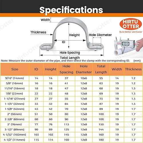 Miniatura 9 de 6 abrazaderas de tubo engrosadas de acero inoxidable 304 de 2 pulgadas, clips de conducto resistentes con soporte en U de dos agujeros para HVAC,