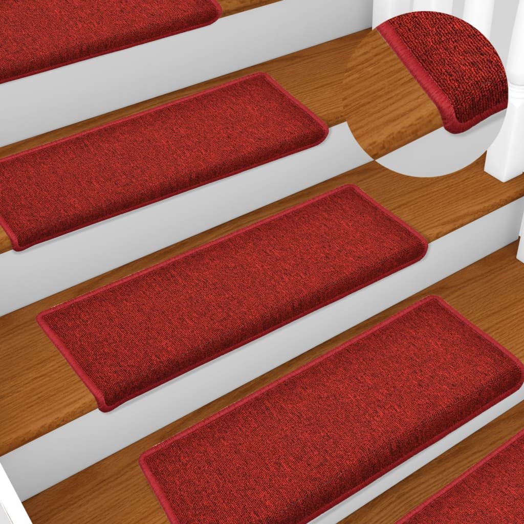 Rot Stufenmatten Set 15 Stück 65 x 21 x 4 cm aus 100% Polypropylen, waschbar und rutschhemmend, Modernes Design für Treppe Küche und Wohnbereich