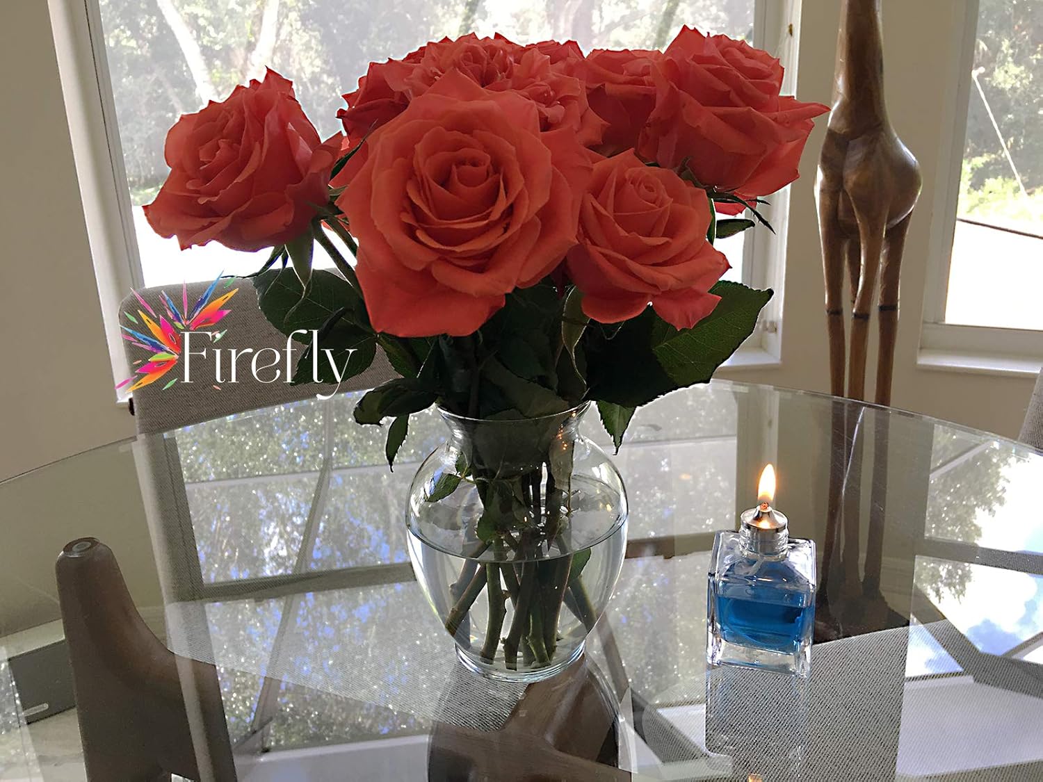 Firefly Fuels Refillable Glass Liquid Candle. Vintage-Look Aura Petite 2.75-oz Reusable Oil Candle for Restaurant Ambience, Indoor Lighting, and Outdoor Events. Use with Liquid Paraffin or Lamp Oil